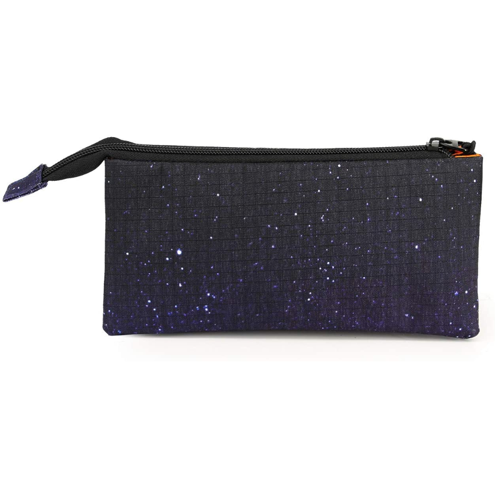 Estuche azul oscuro con estrellas blancas. Diseño simple.