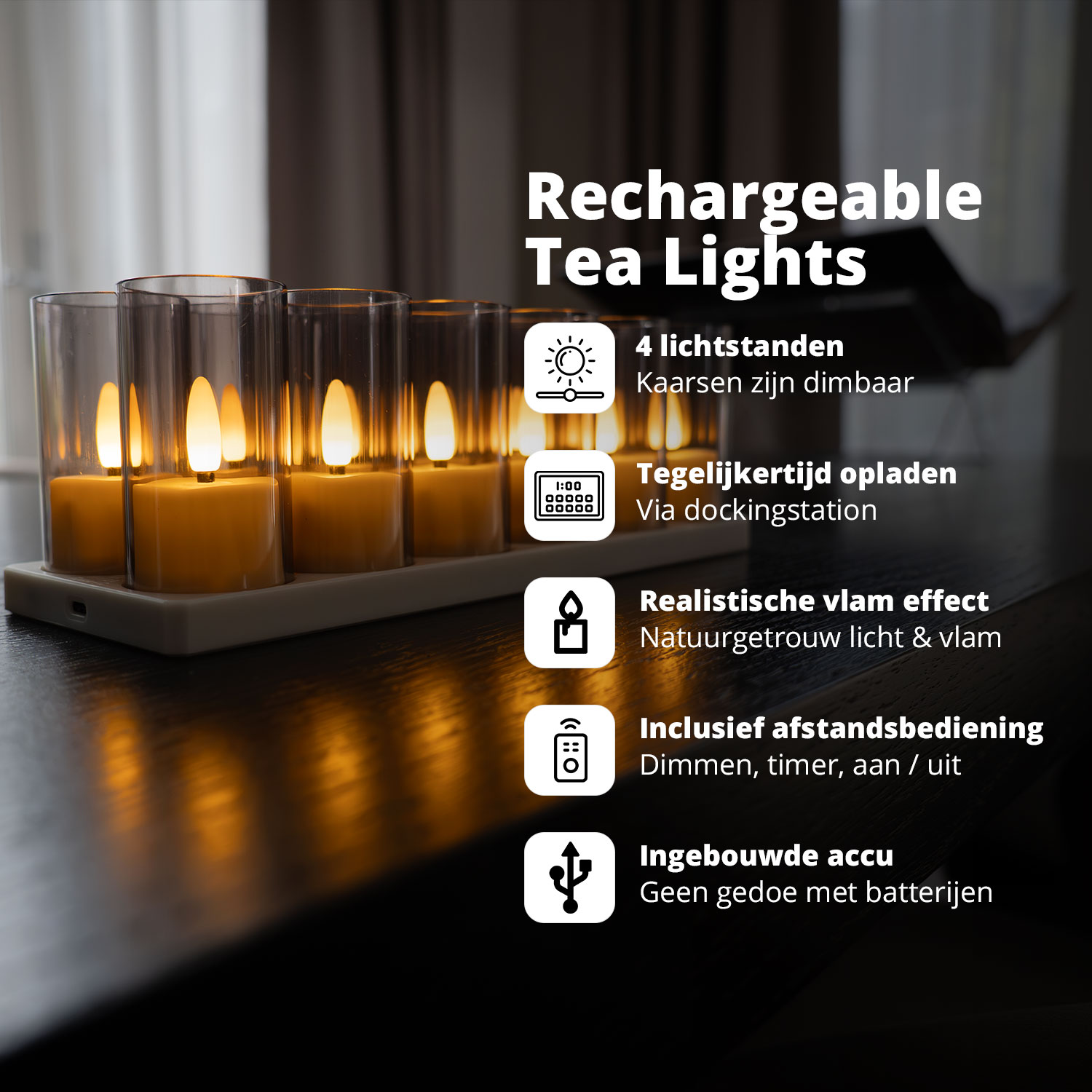 ZIYOUDOLI 12st Oplaadbare LED Theelichtjes Kaarsen met Timer