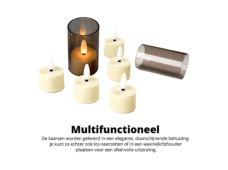 FlinQ 6er-Pack wiederaufladbare LED LED-Teelichter, Weiß, Warmweiß