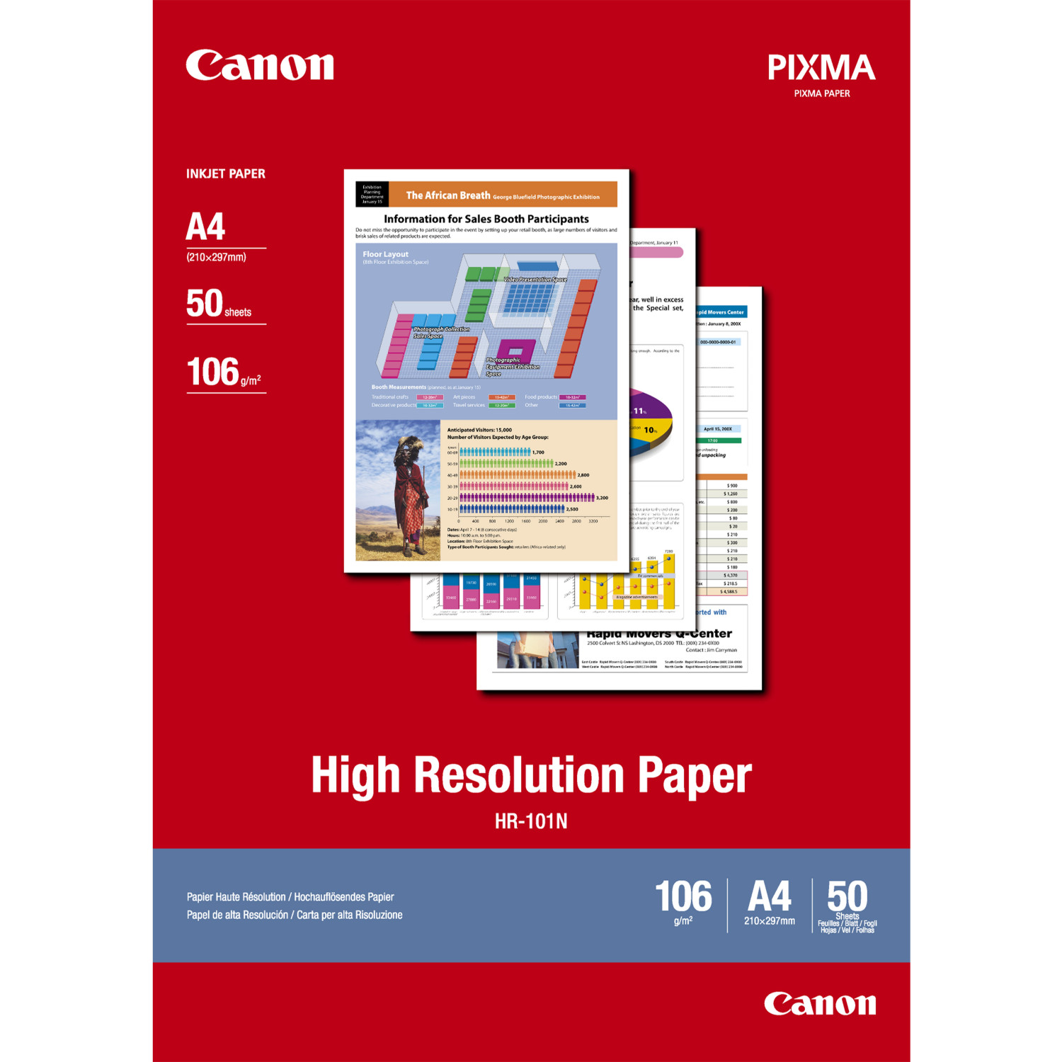 Canon Papierkarton mit Text und Bildern. Die Box befindet sich auf weißem Hintergrund.
