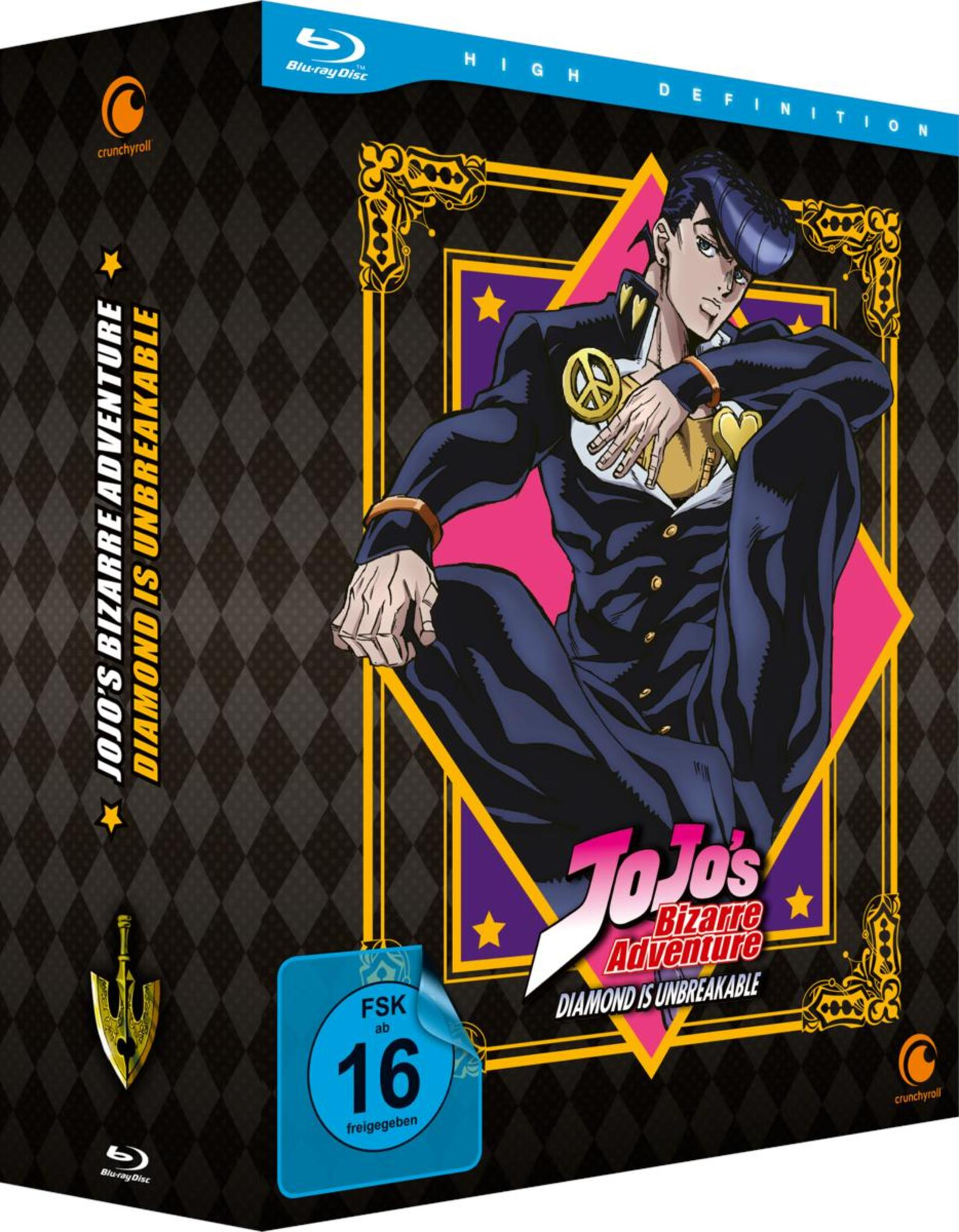 Anime-DVD-Box. Eine männliche Figur in der Mitte. Diamond is Unbreakable Titel.