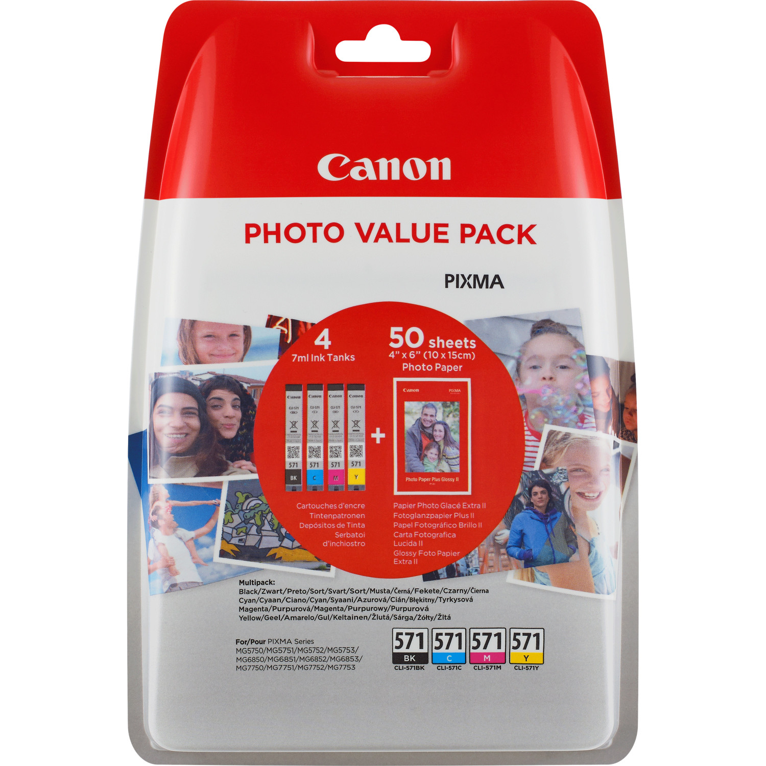 Confezione valore foto Canon con cartucce e carta fotografica.