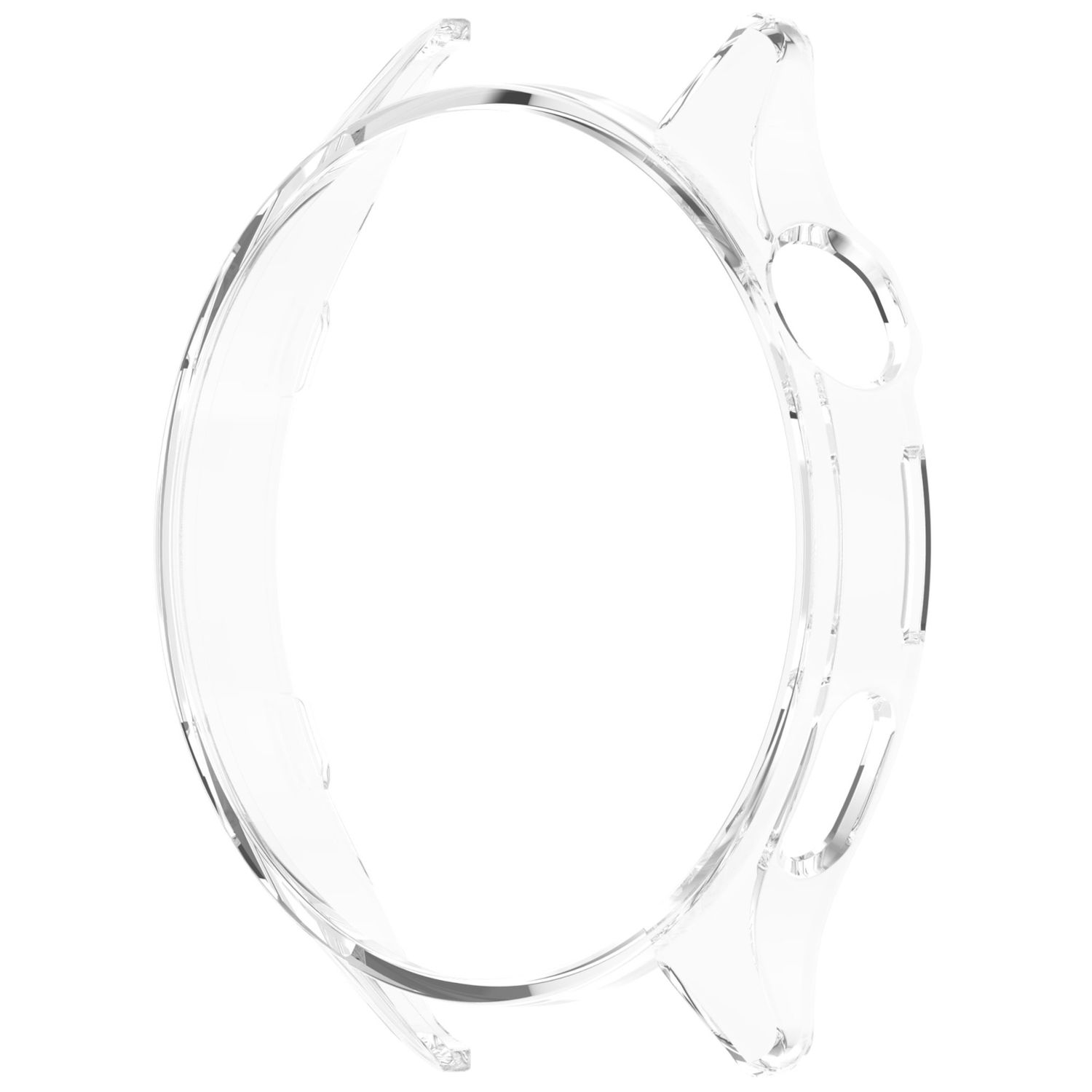 Custodia trasparente per orologio, con un design circolare.