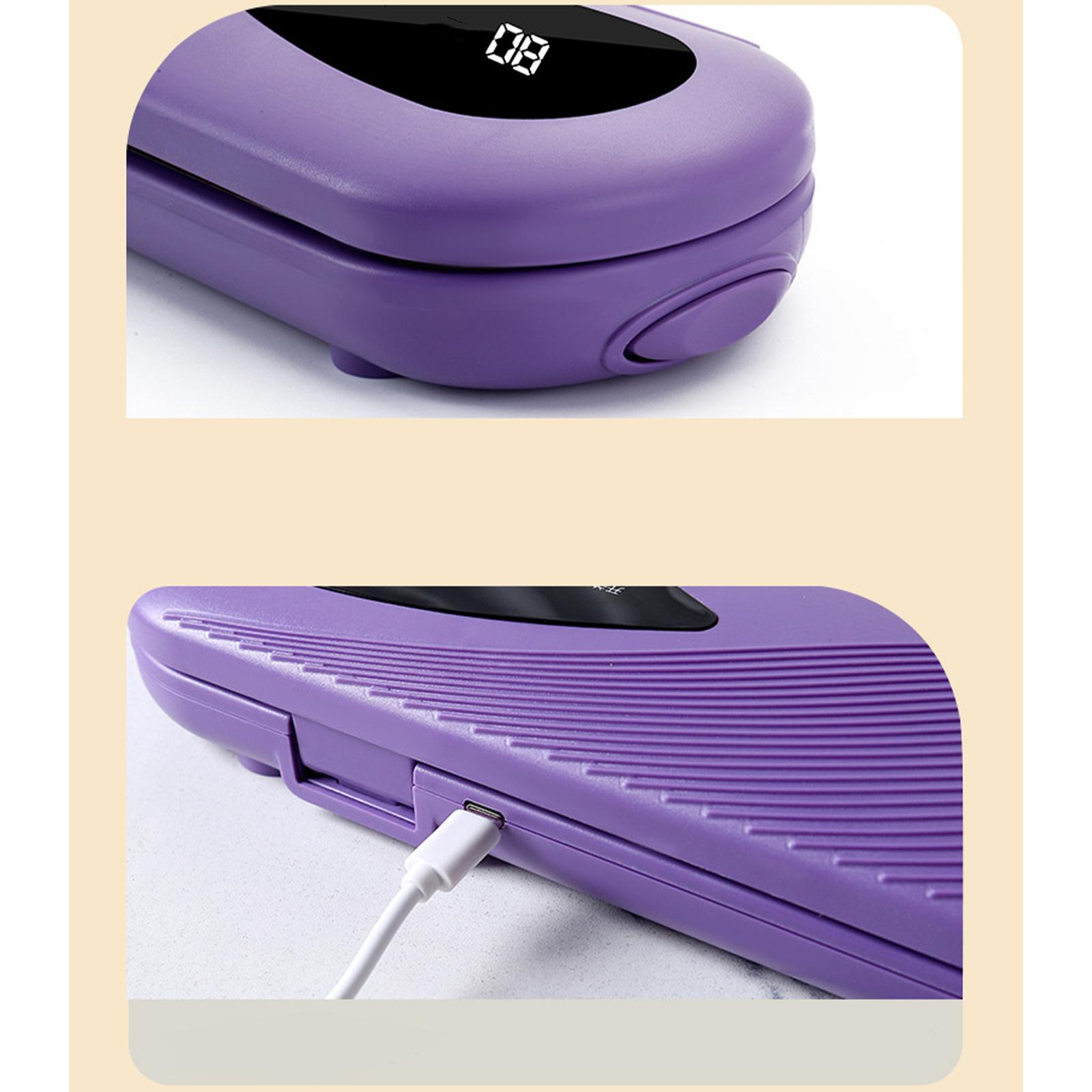 Lila Gerät mit Bildschirm, der 08 anzeigt. USB-Anschluss sichtbar.