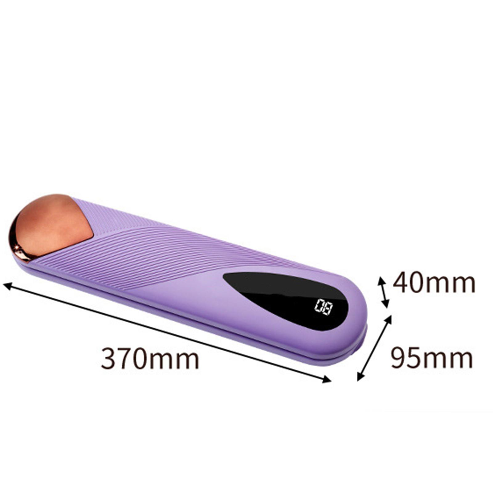 Ein lila Massagegerät mit Kupferende, mit den Maßen: 370 mm, 95 mm und 40 mm.