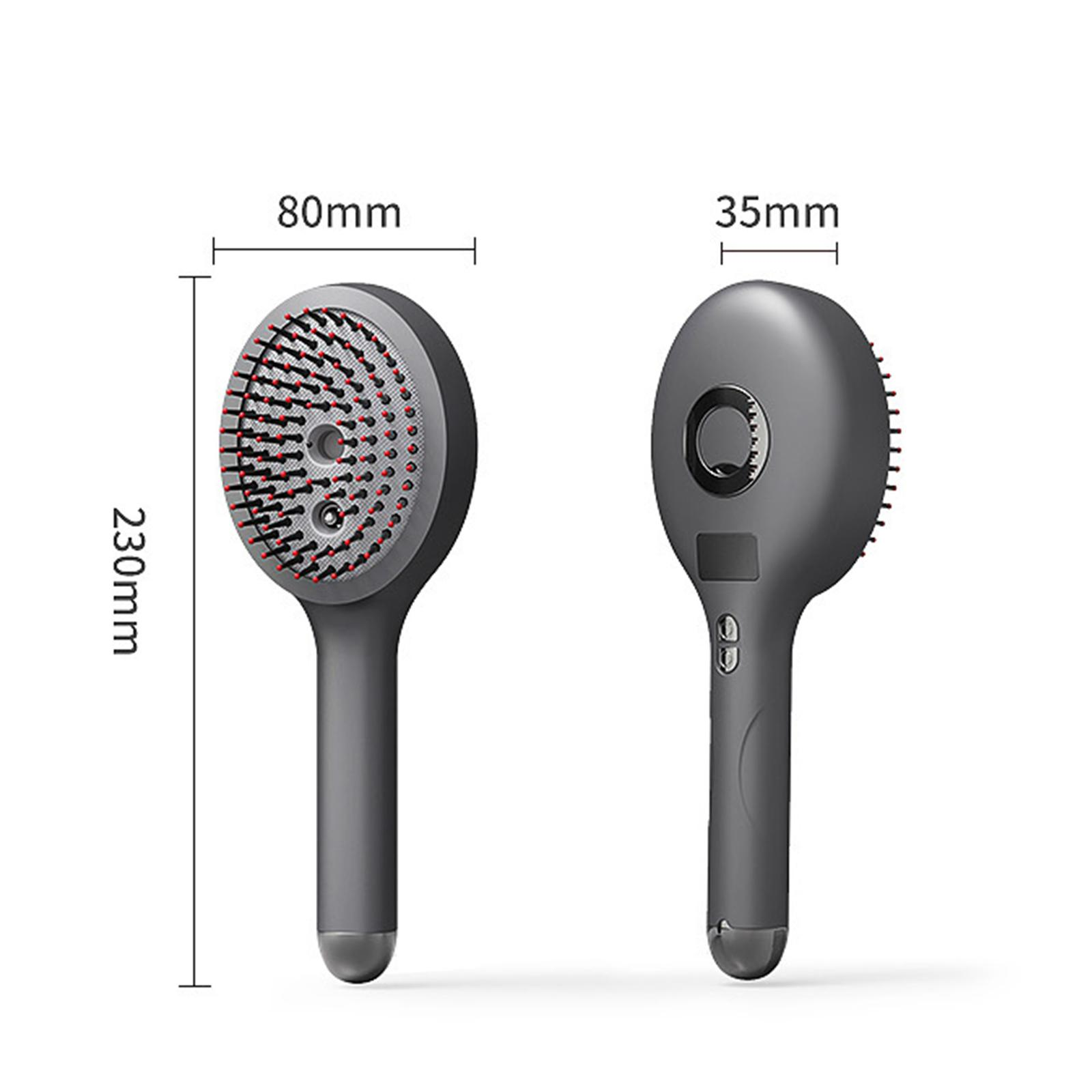 Zwei graue Haarbürsten, eine zeigt Borsten und Abmessungen: 230 mm hoch und 80 mm breit und 35 mm dick.