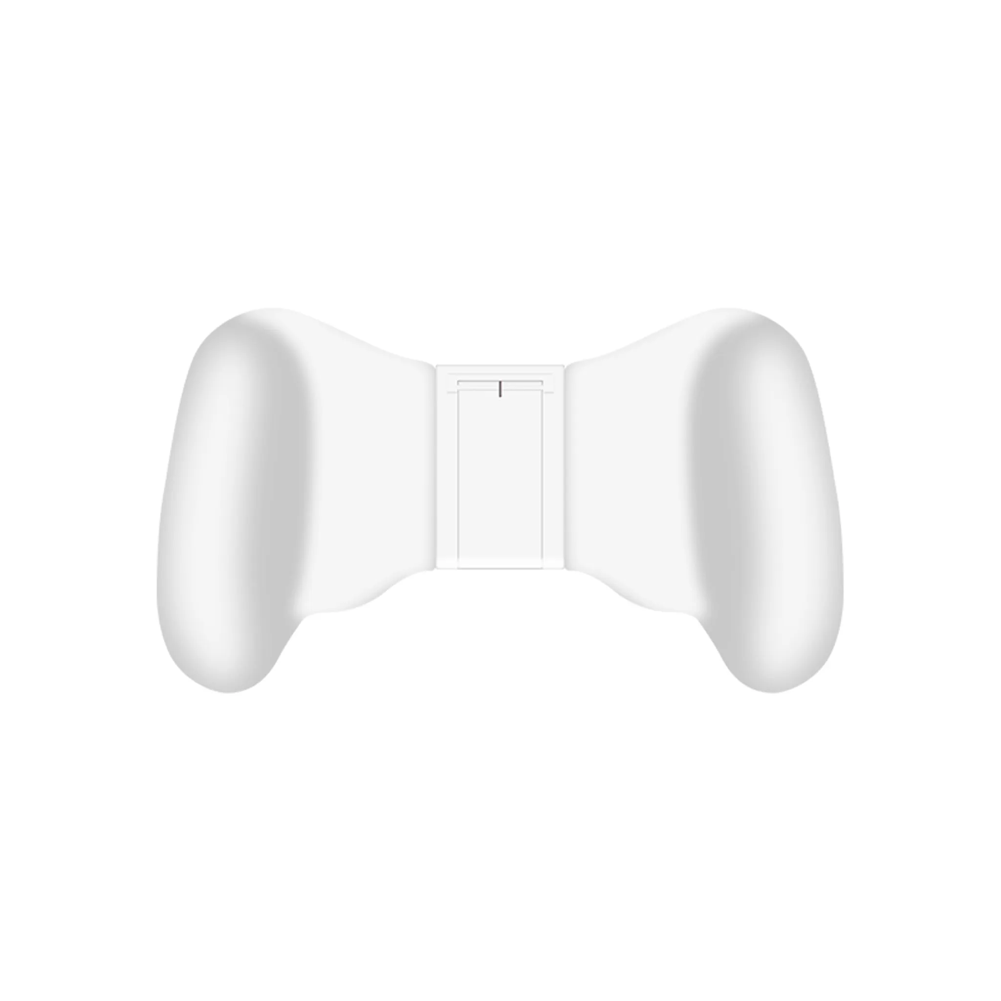 Ein weißes, bogenförmiges Zubehör für einen Wii-Controller, zur Aufnahme des Controllers.