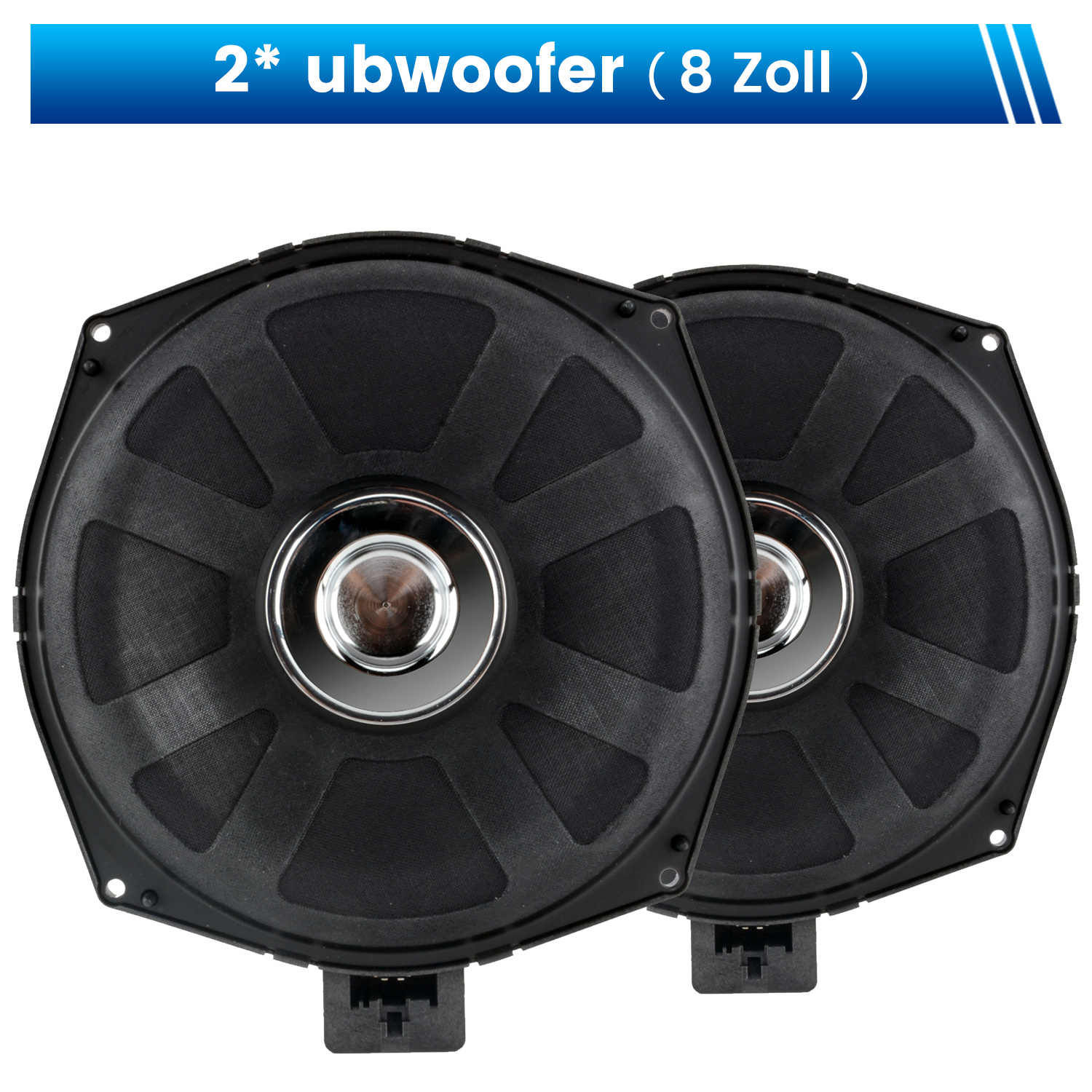 Zwei schwarze Subwoofer. Das Bild zeigt die Lautsprechermembran und den Außenrand.