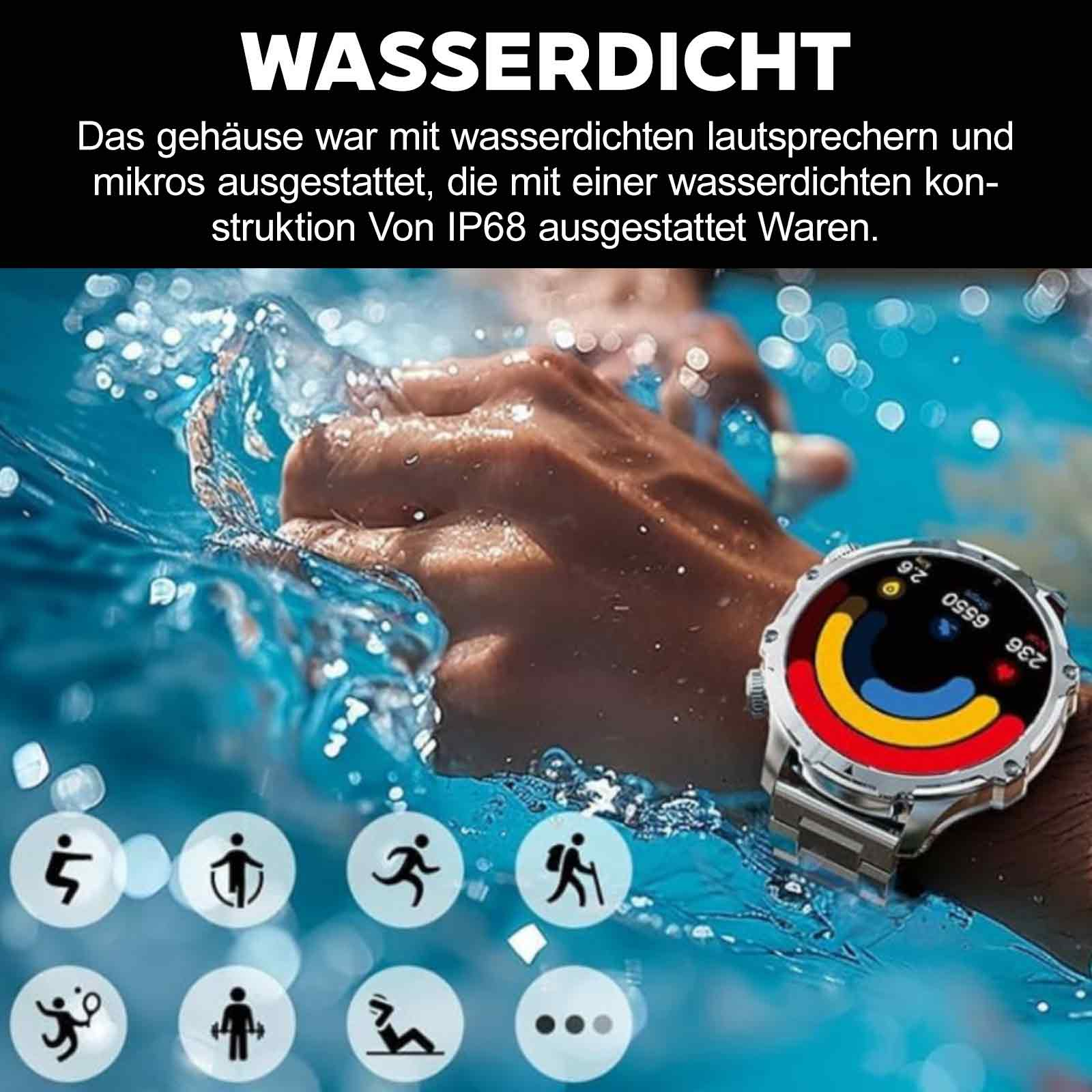 Mannen Smartwatch Met Bluetooth-oproepen, 1000 MAh Batterij, 1,53 Inch HD Touchscreen, 110 Sportmodi, IP68 Waterdicht, Zaklamp, Hartslagmeter, FitCloudPro App