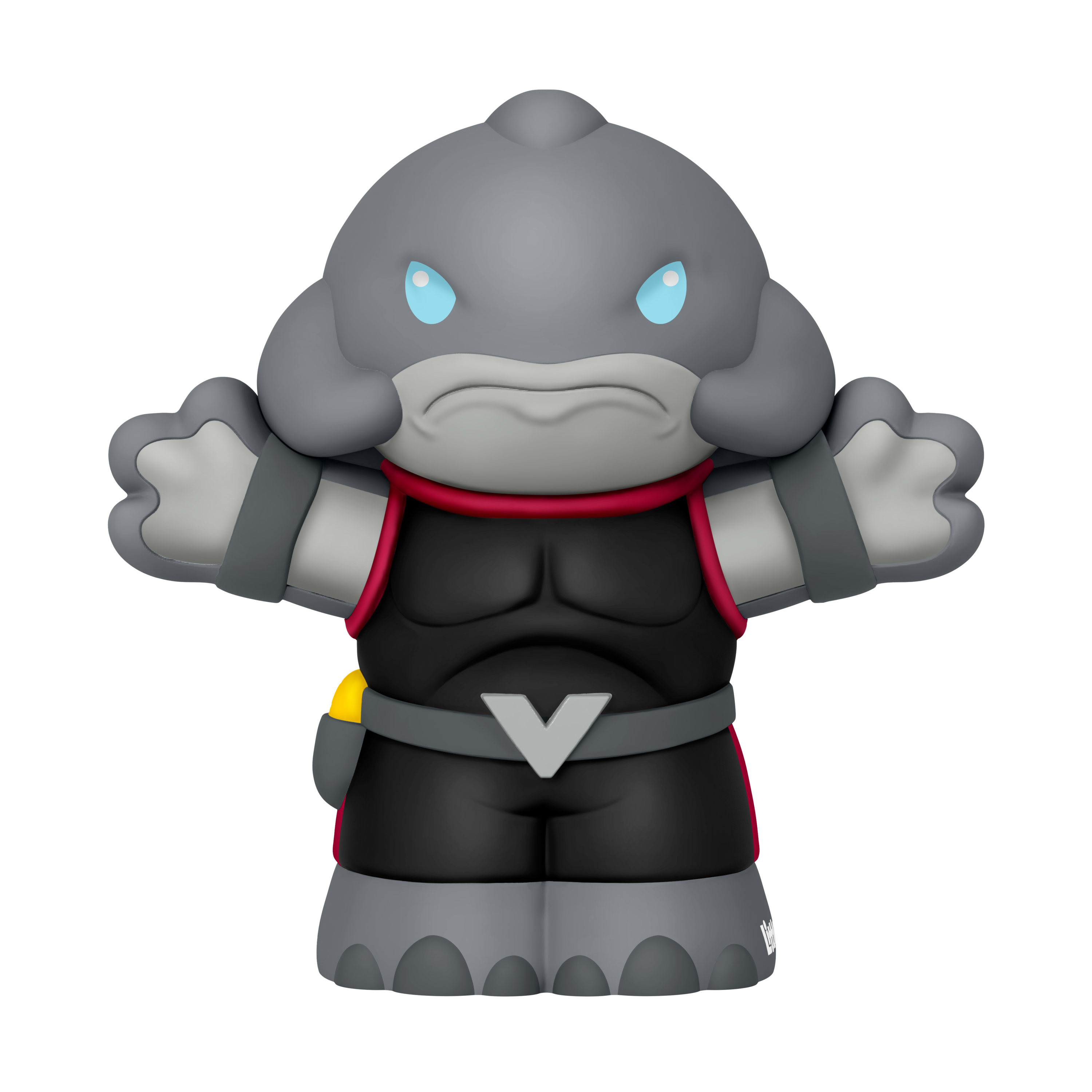 Szara figurka kosmity Little People z Lilo & Stitch, z czarnym i czerwonym strojem.