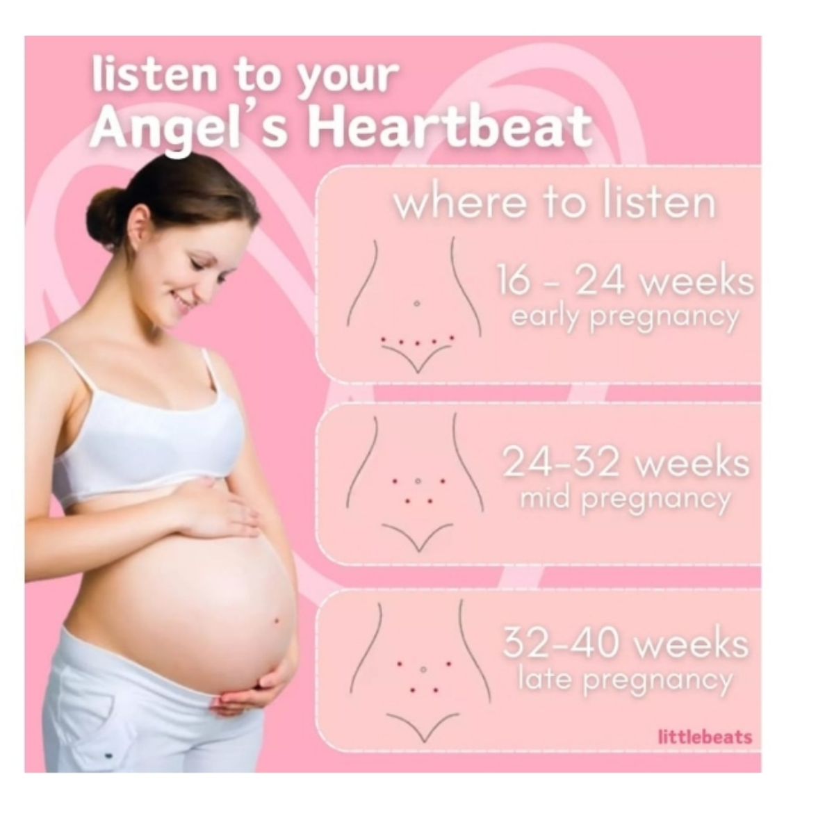 Schwangere Frau mit Diagramm, wo man den Herzschlag des Babys hören kann.