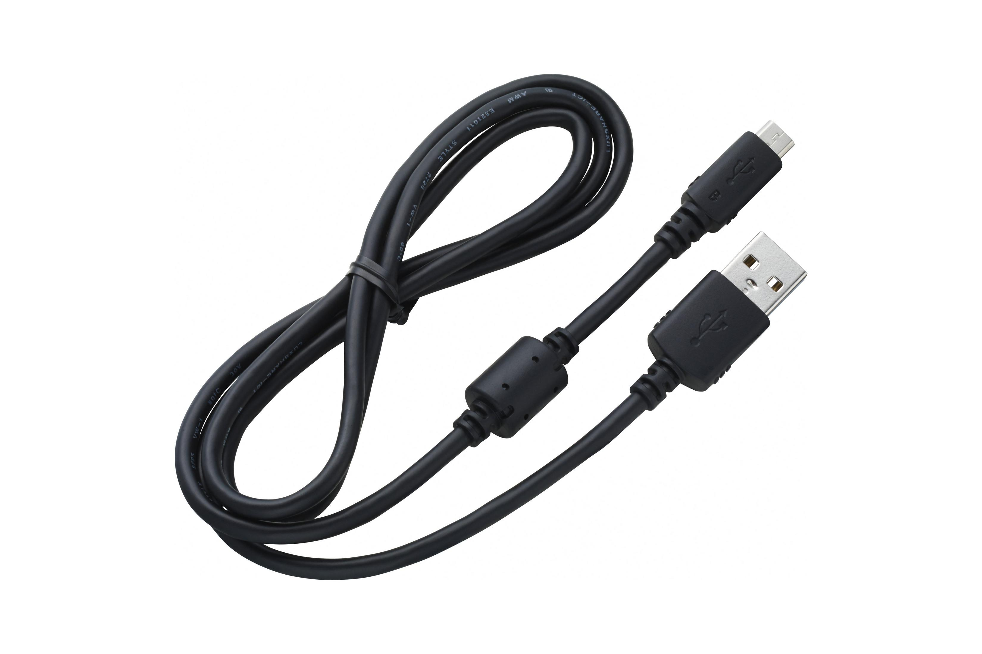 Ein schwarzes USB-Kabel mit USB-A- und USB-C-Anschluss.