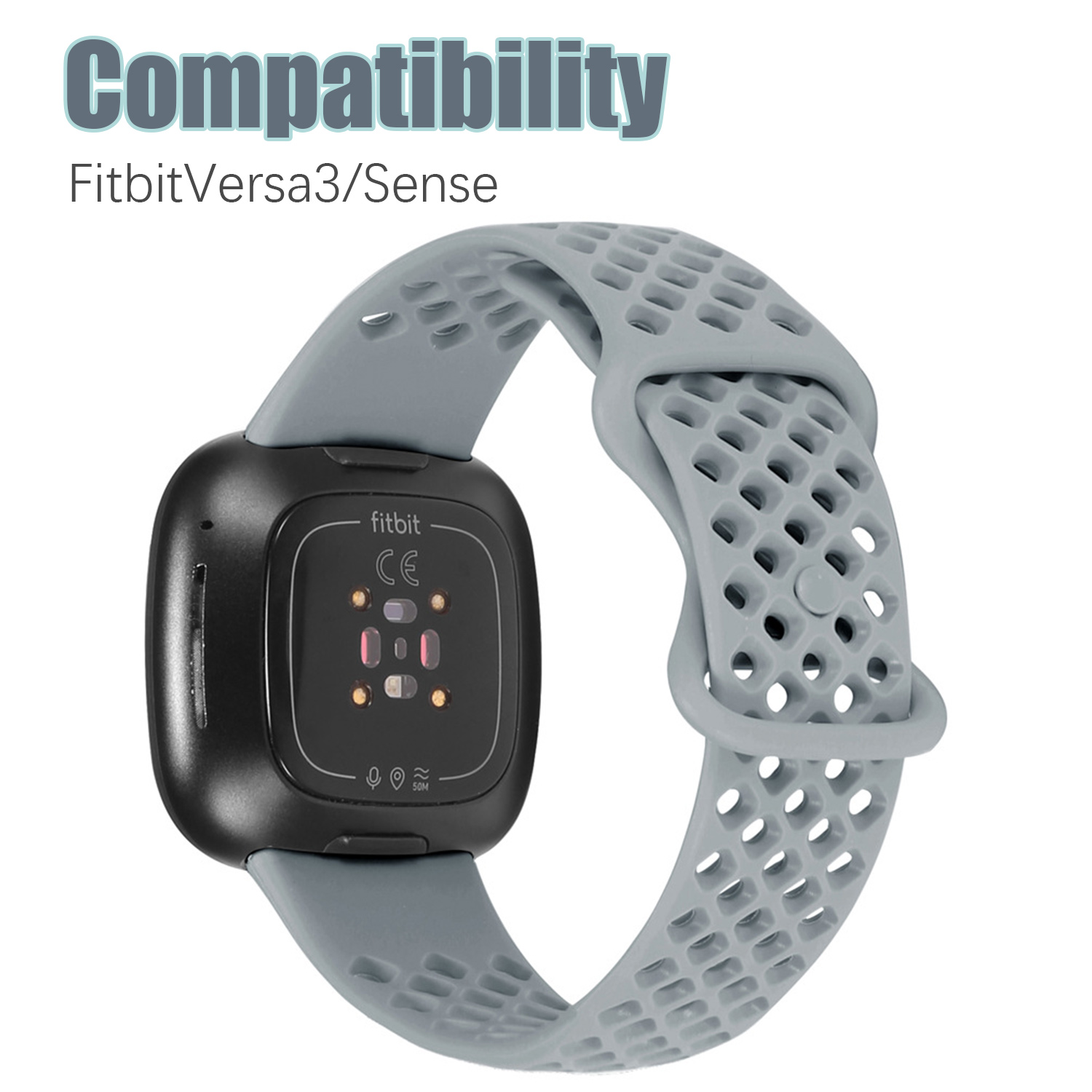 Szary pasek do smartwatcha z czarną tarczą.