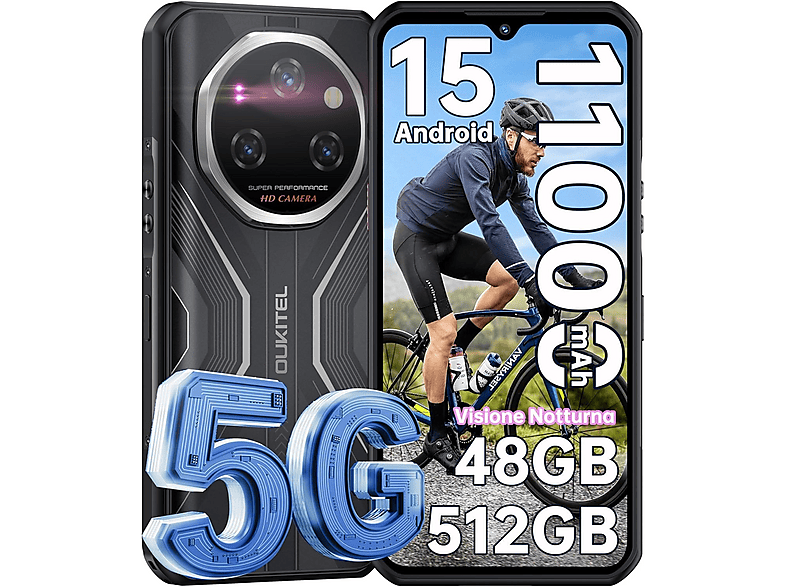 OUKITEL WP55 Pro 5G 48GB 108MP Nachtsicht 11000mAh 120Hz 256 GB Schwarz Dual SIM