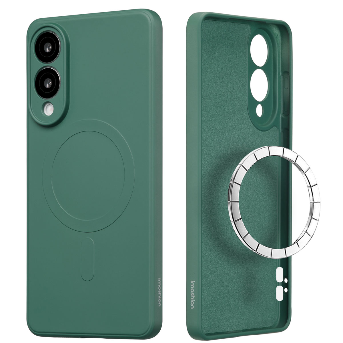Coque de téléphone verte avec anneau MagSafe. À l'intérieur et à l'extérieur.