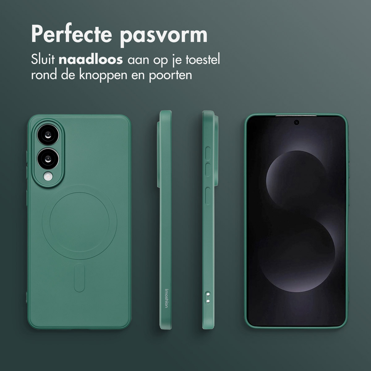 Coques de téléphone vertes, montrant un ajustement parfait autour des boutons et des ports.