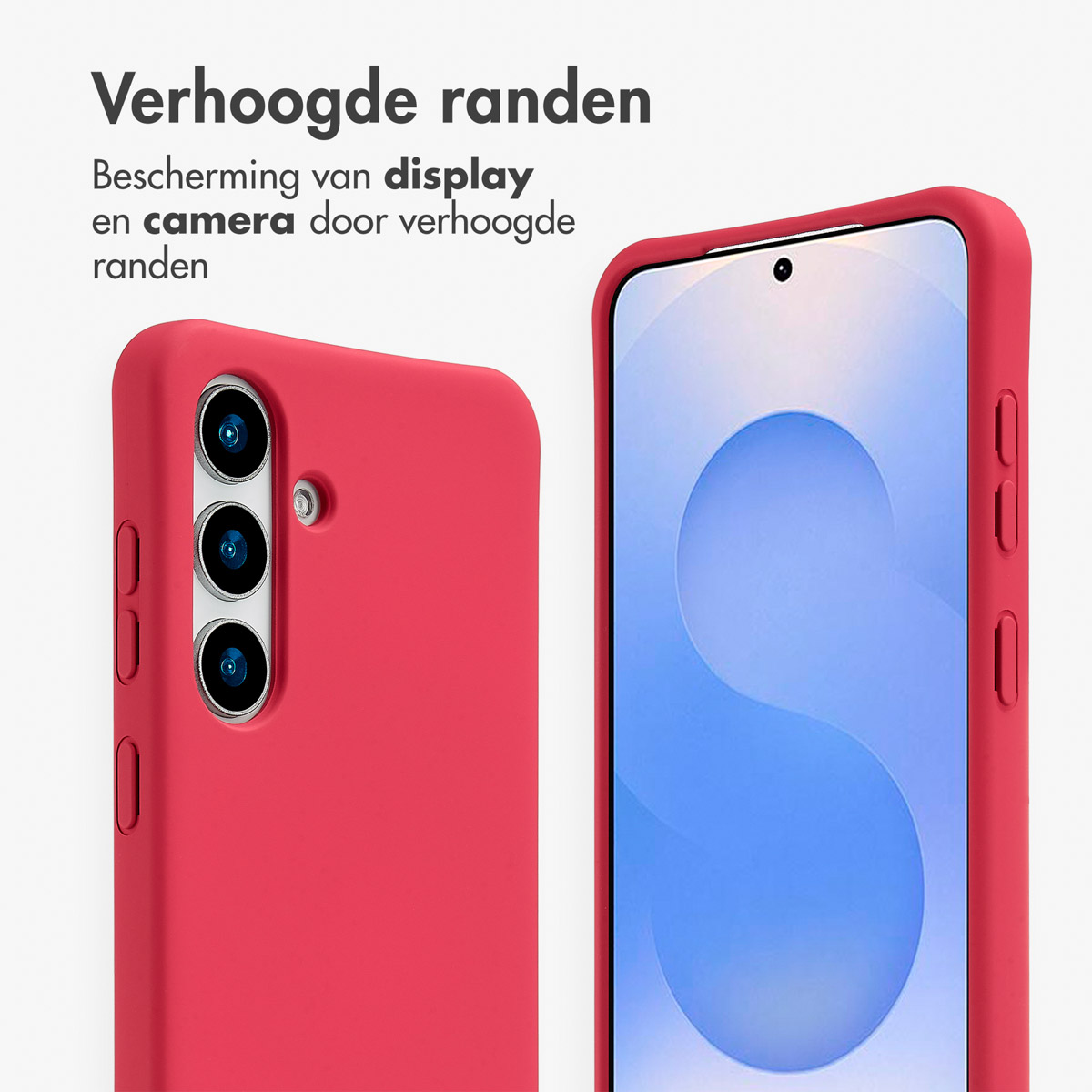 Rode telefoonhoes beschermt scherm en camera met verhoogde randen.