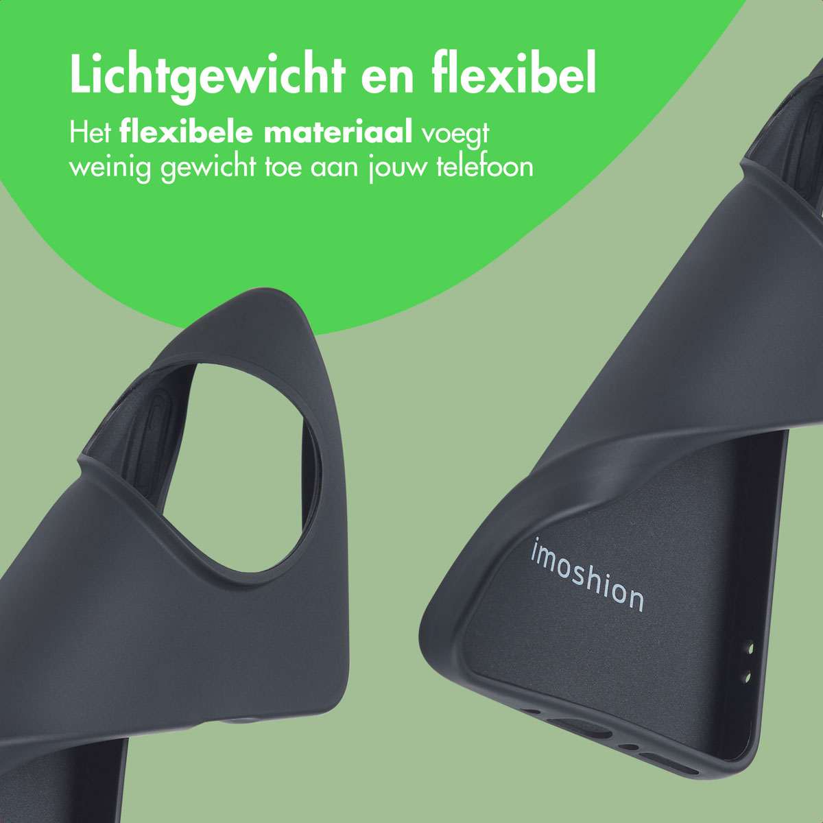Een telefoonhoesje met het logo van het merk imoshion. De achtergrond is zwart.