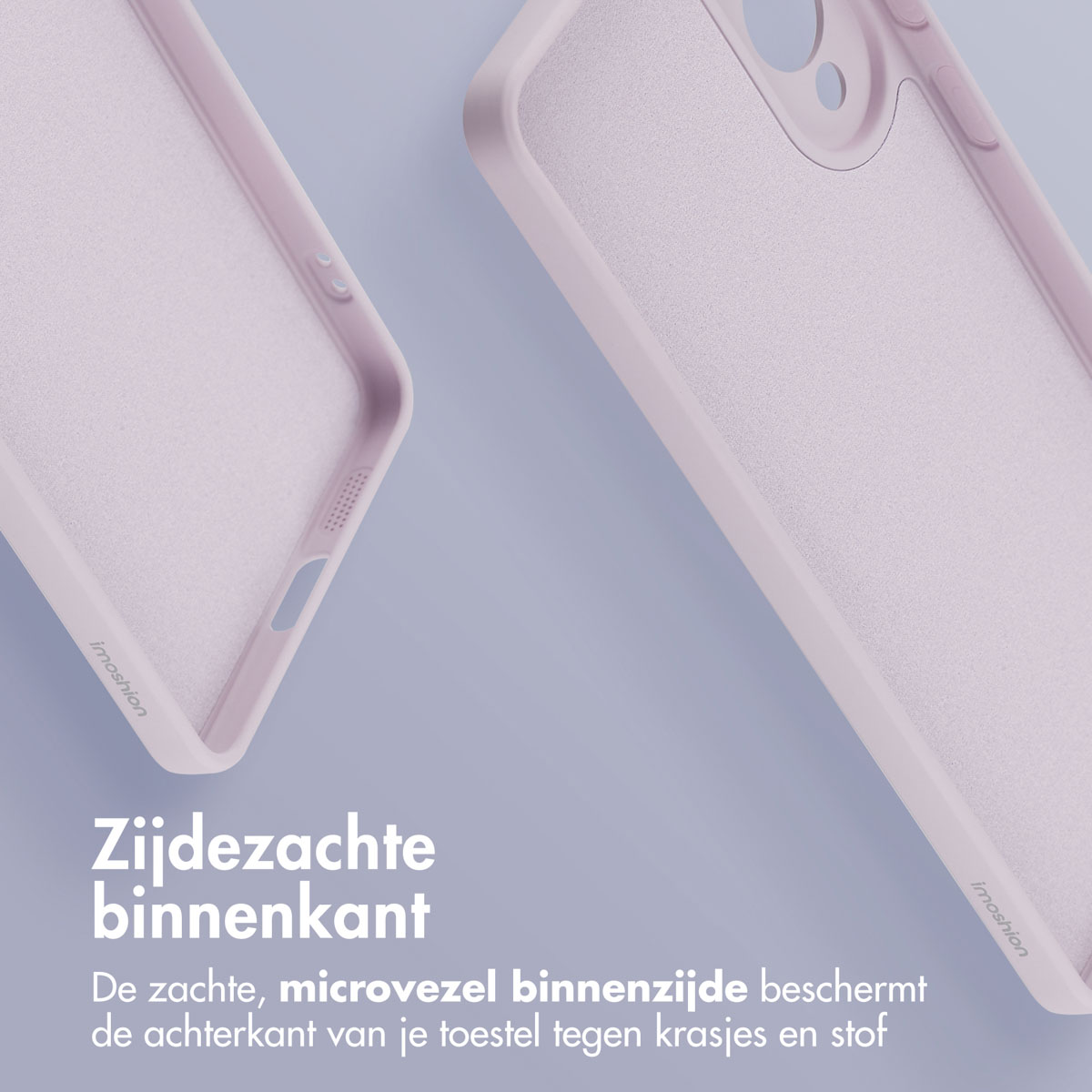 Twee lichtpaarse telefoonhoesjes, één open, met een zacht interieur.