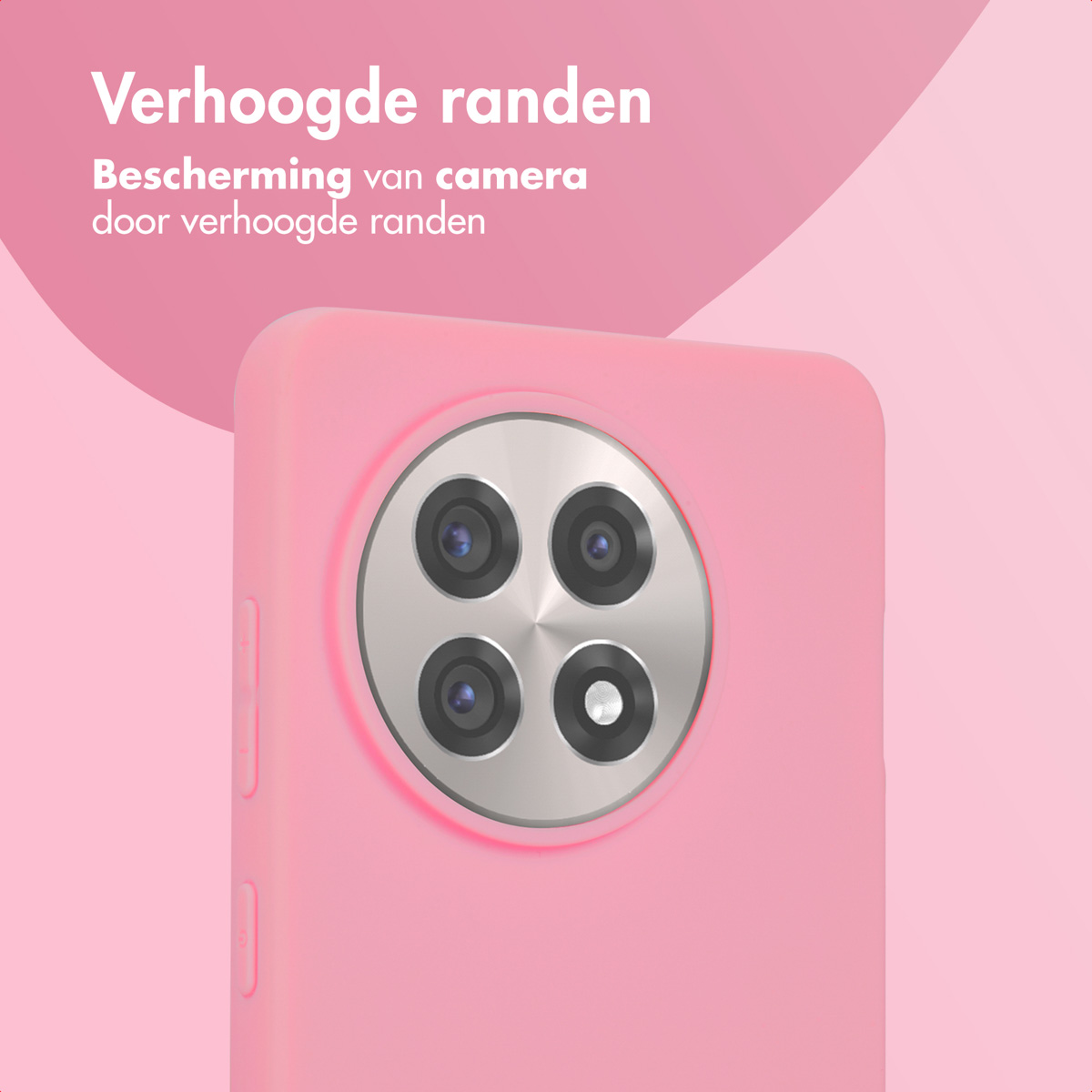 Roze telefoonhoes met cameralenzen. De hoes heeft verhoogde randen en beschermt de camera.