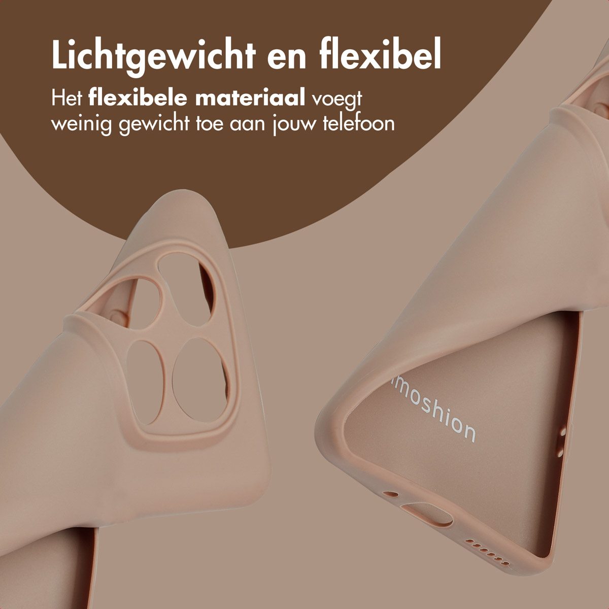 Twee telefoonhoesjes, binnen- en buitenkant. Lichtbruine kleur.