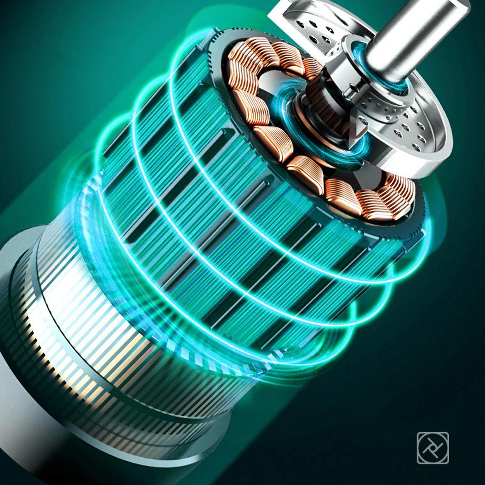 Nahaufnahme der inneren Komponenten eines Motors mit blauen Lichtspuren.