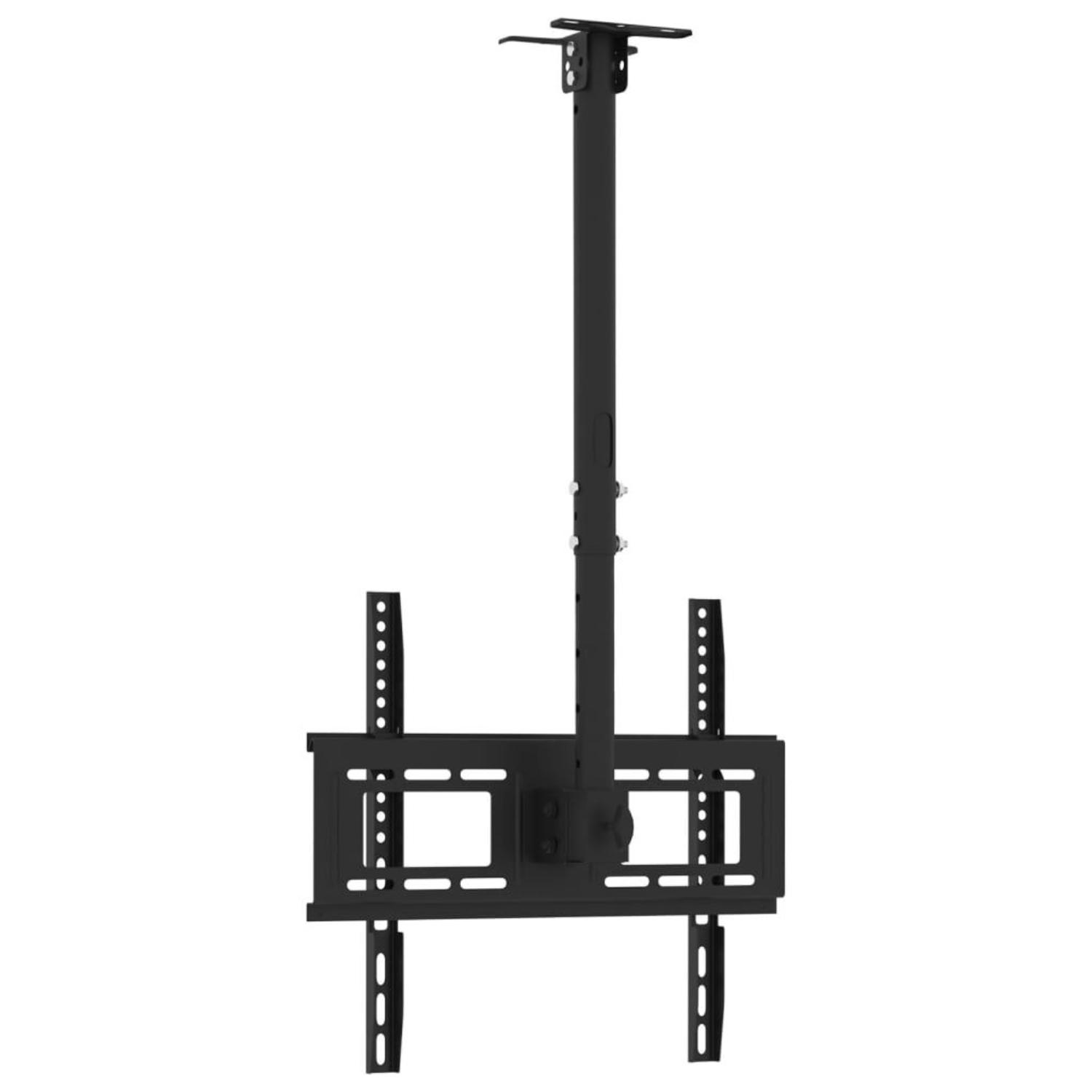 Eine schwarze TV-Deckenhalterung mit rechteckigem Design.