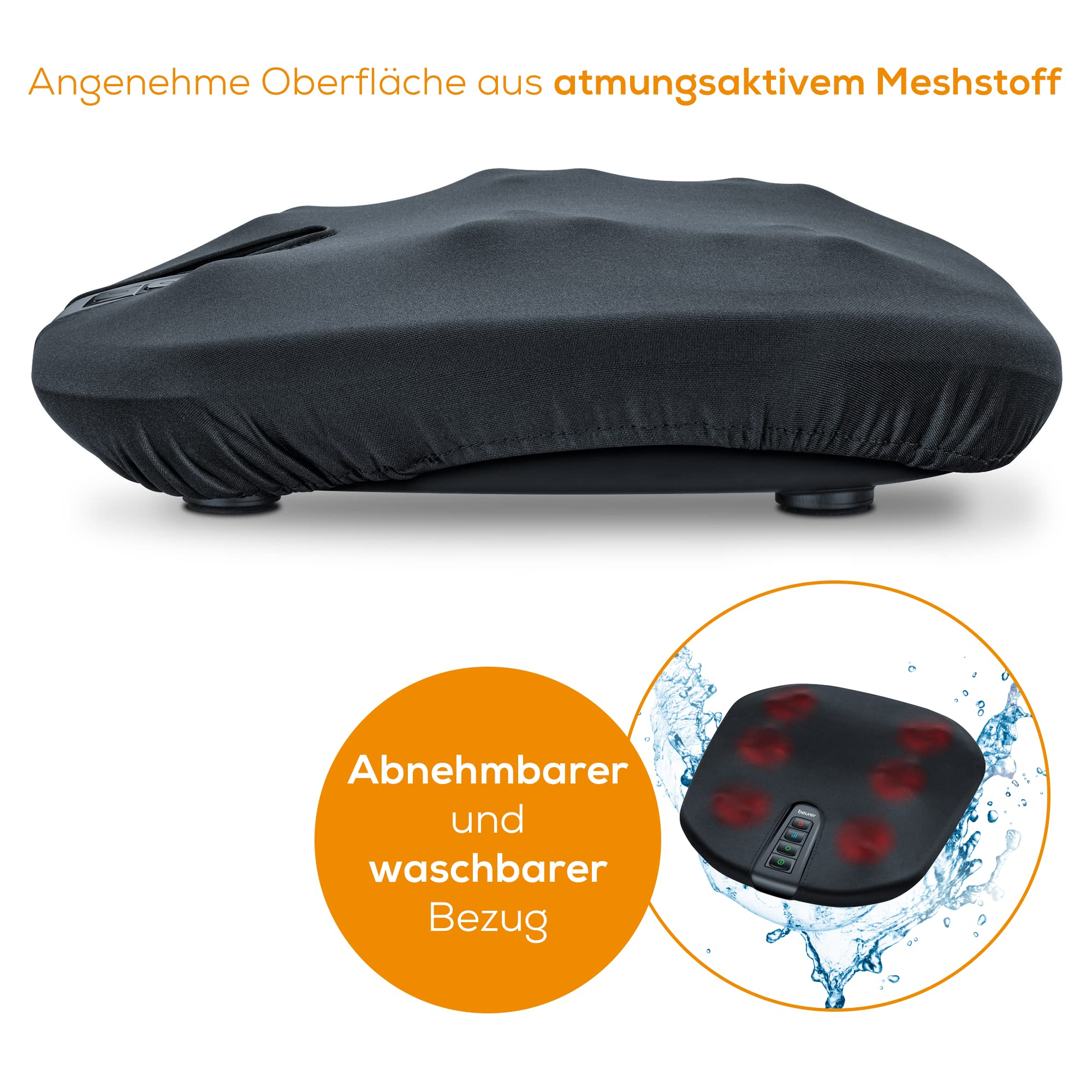 Schwarze Abdeckung für Massagegerät mit kleinerem Massagepad. Weißer Hintergrund.