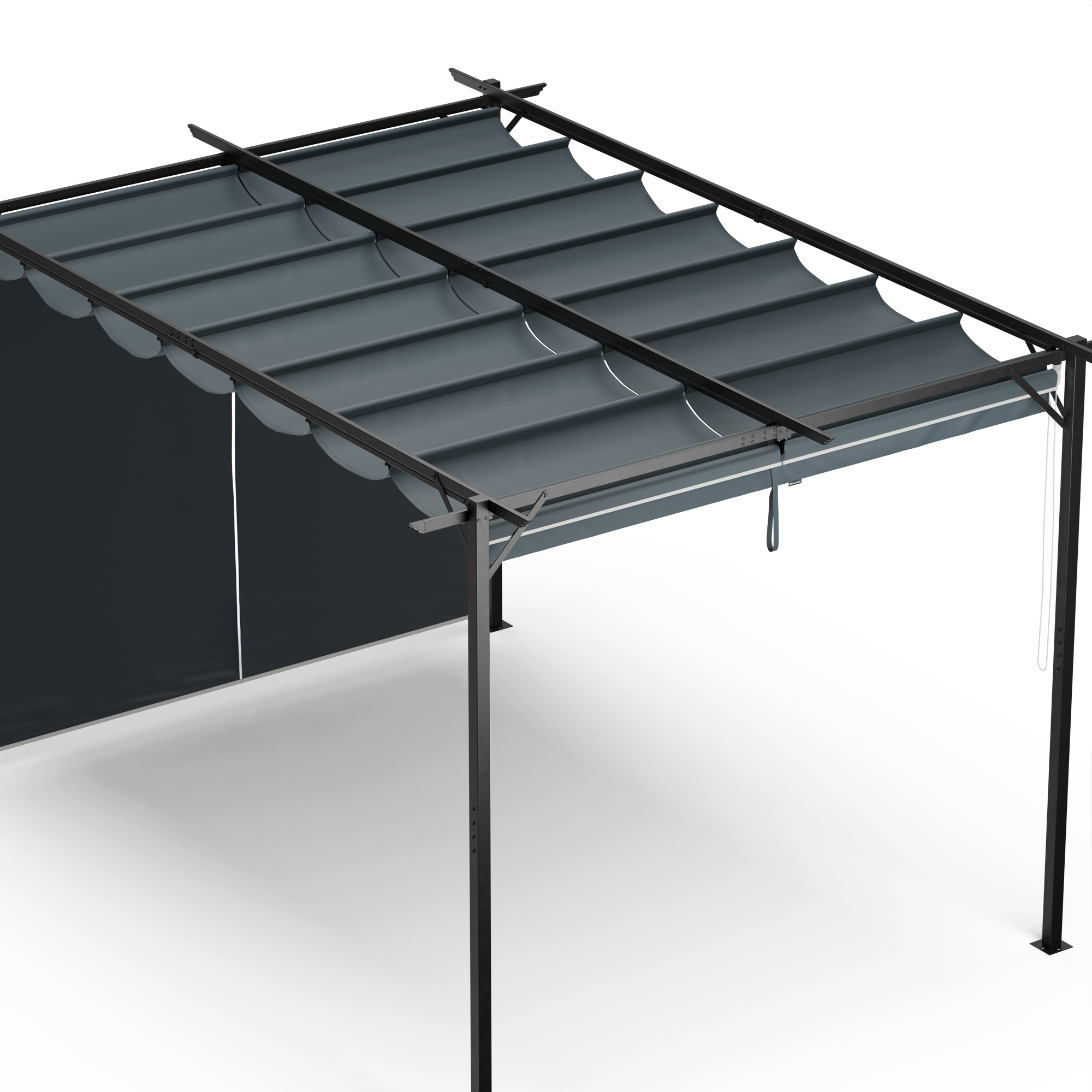 Pergola mit grauen und schwarzen Schattierungen.