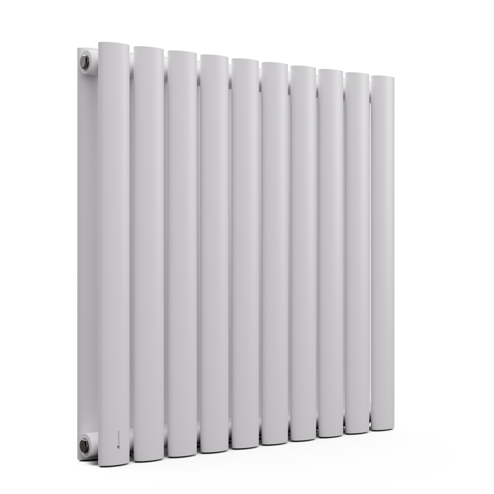 Radiador vertical blanco aislado sobre un fondo blanco.