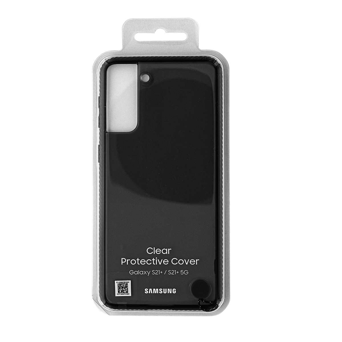 Transparente Schutzhülle für Samsung Galaxy S21+/S21-5G, in Kunststoffverpackung.