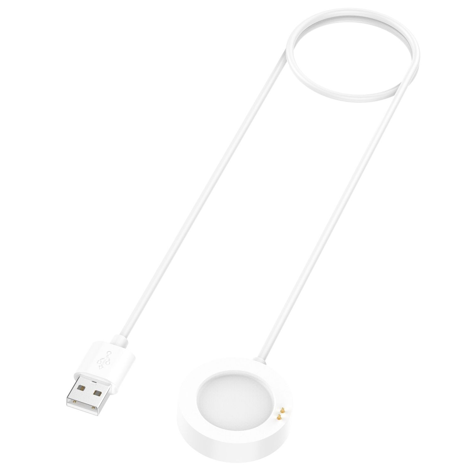 Weißes Uhrenladegerät mit USB-Anschluss.