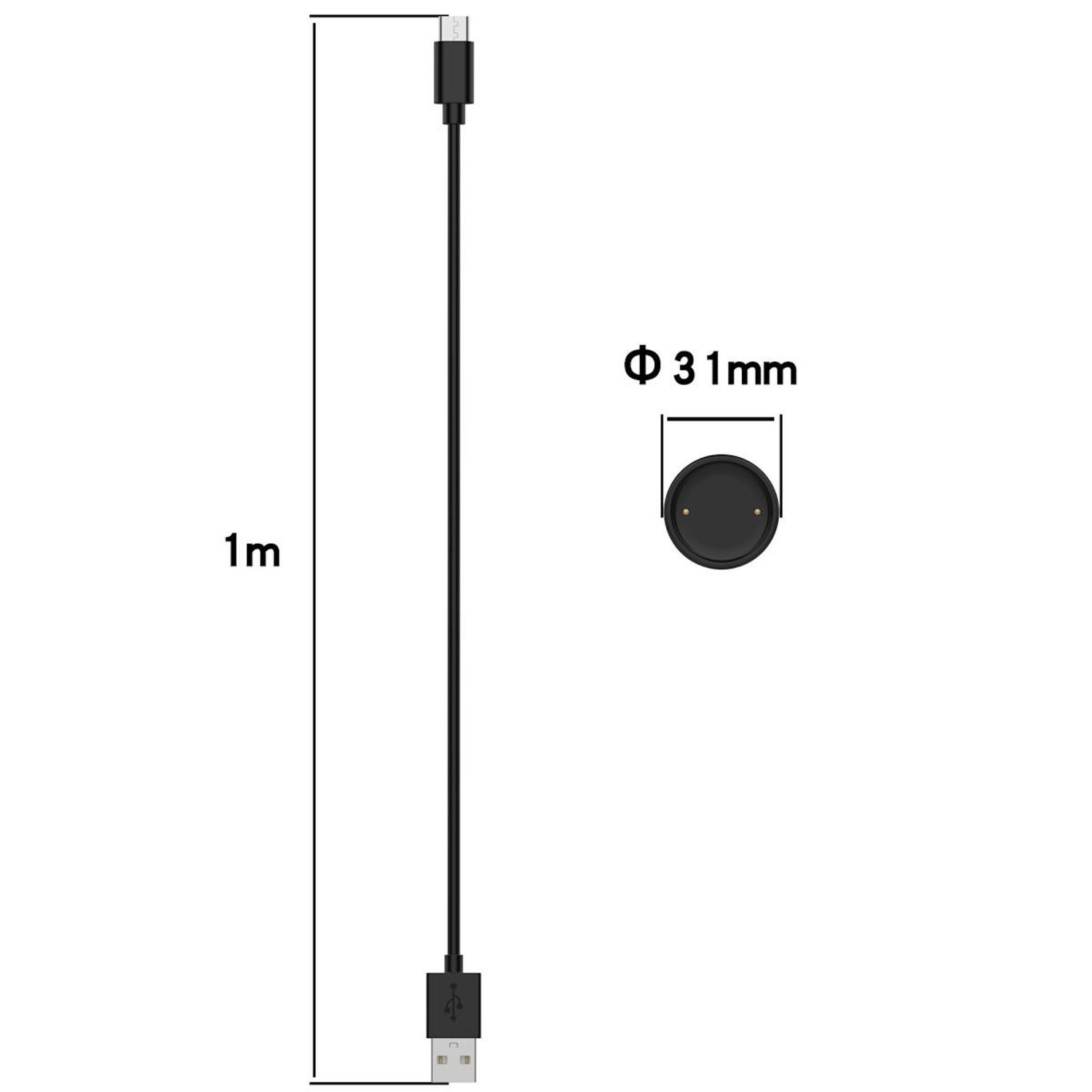 Schwarzes USB-zu-Uhren-Ladekabel, 1 m lang.