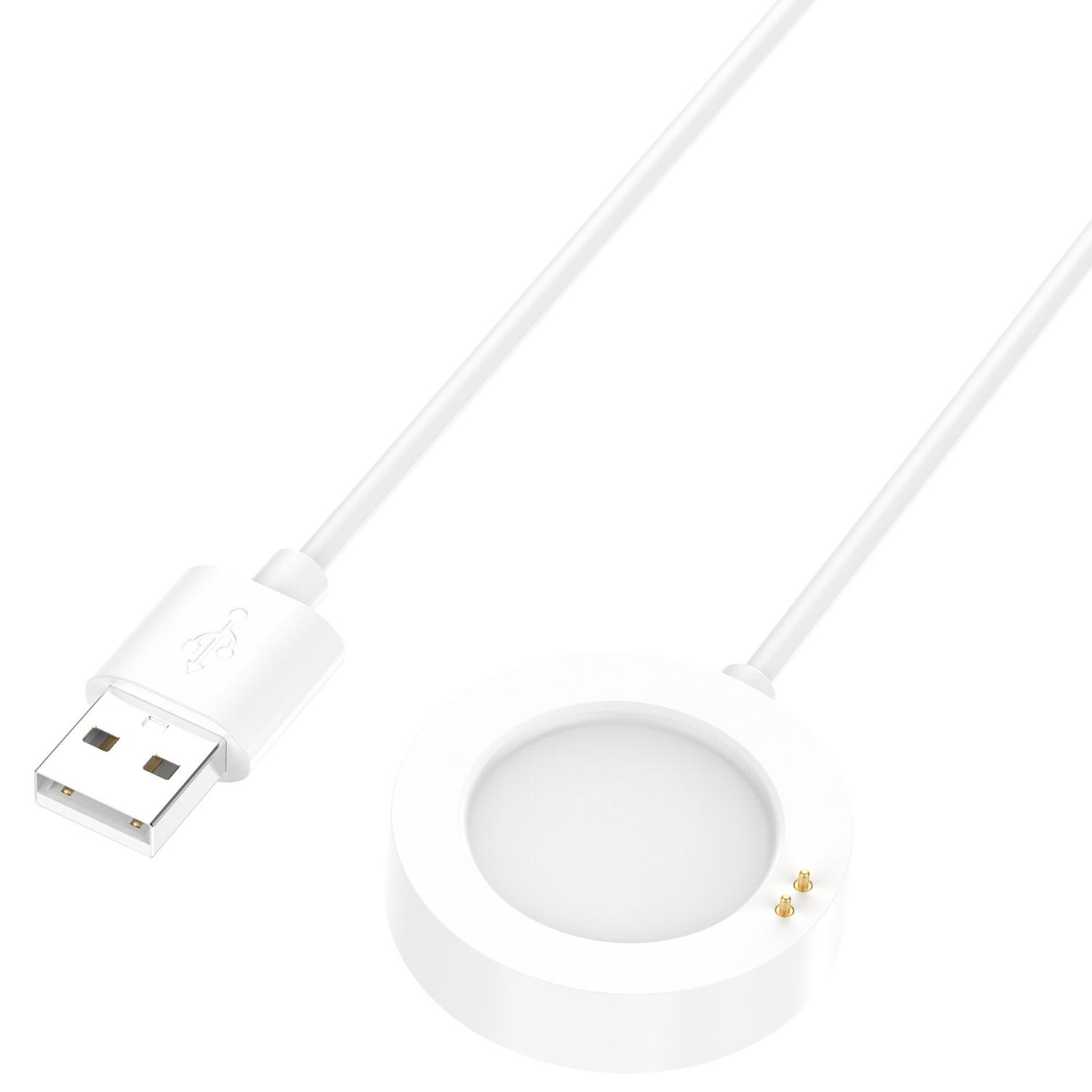 Weißes Uhrenladegerät mit USB-Anschluss.