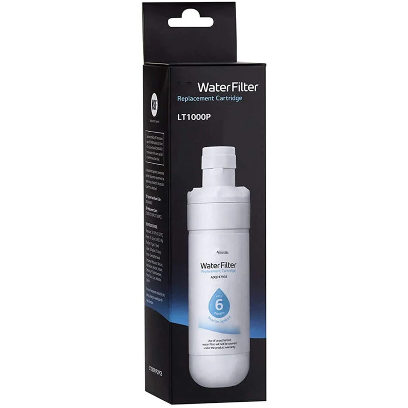 Wasserfilter-Ersatzkartusche in einer Box. Text: Wasserfilter-Ersatzkartusche LT1000P.