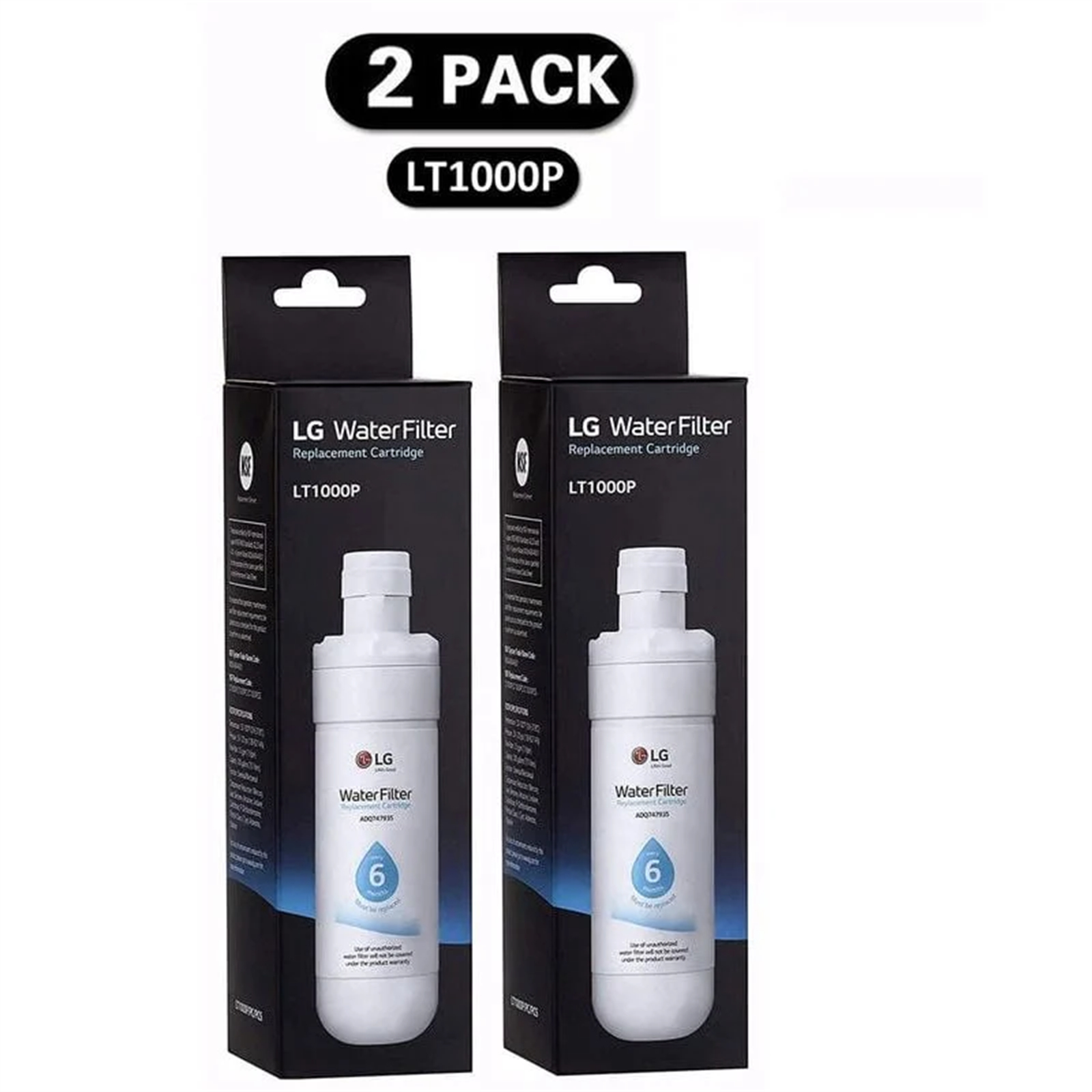 Zwei Kartons mit Wasserfiltern. Jede Box hat einen weißen Filter und einen schwarzen Karton.