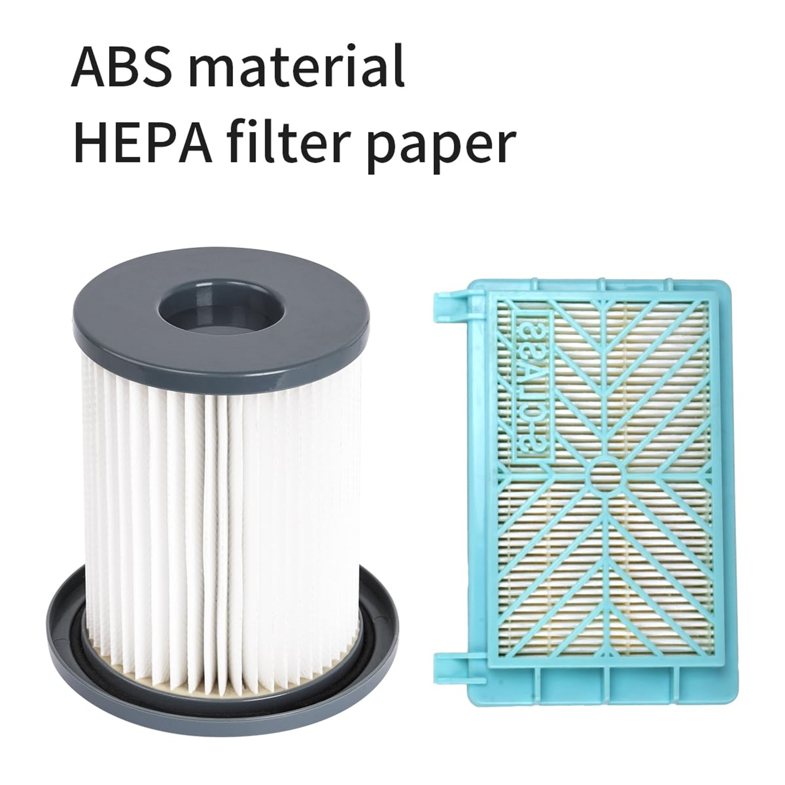 Staubsaugerfilter und -komponente, zeigt Filter und Rahmen, in einem weiß-blauen Farbschema.
