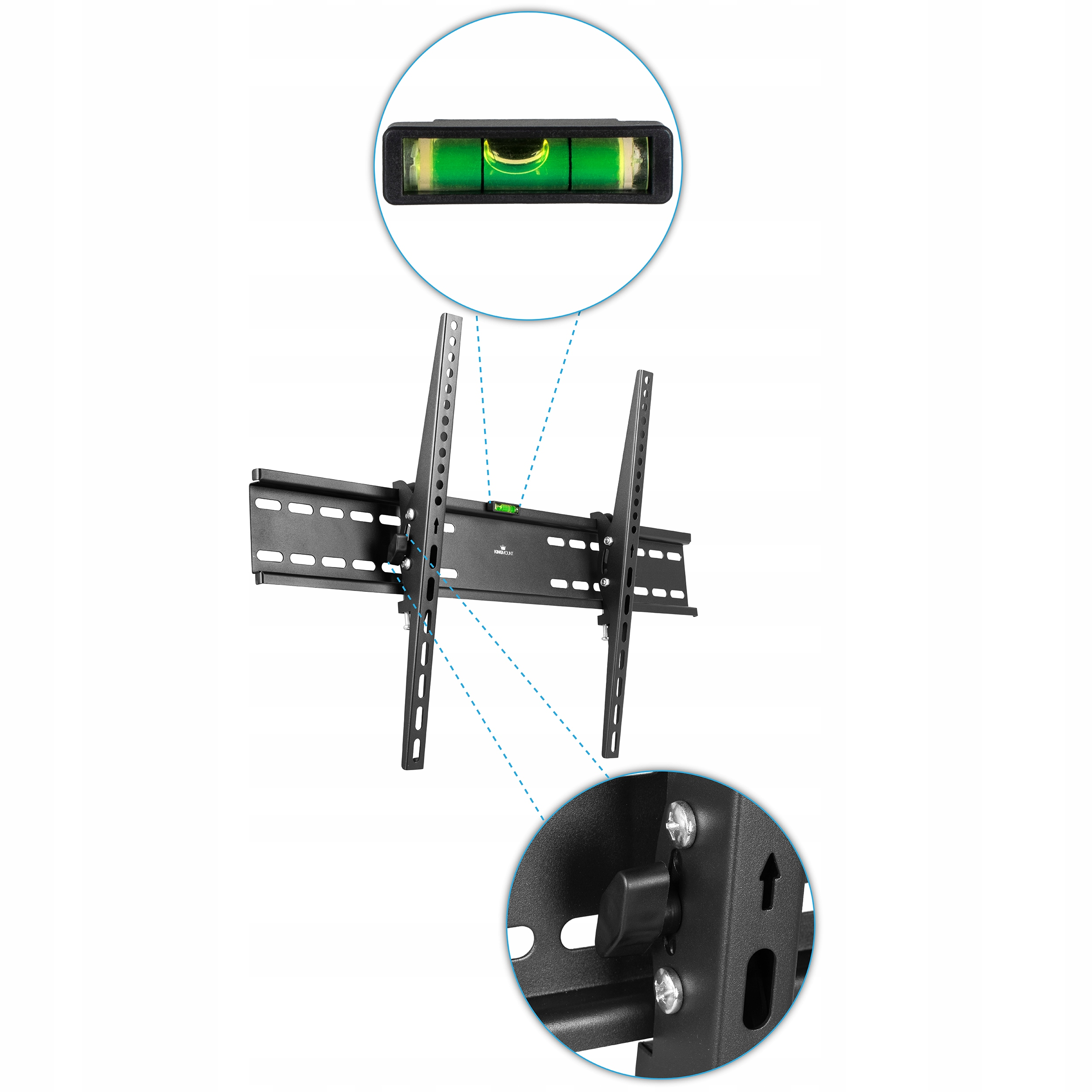 Uchwyt ścienny do telewizora. Posiada poziomicę i funkcje regulacji.