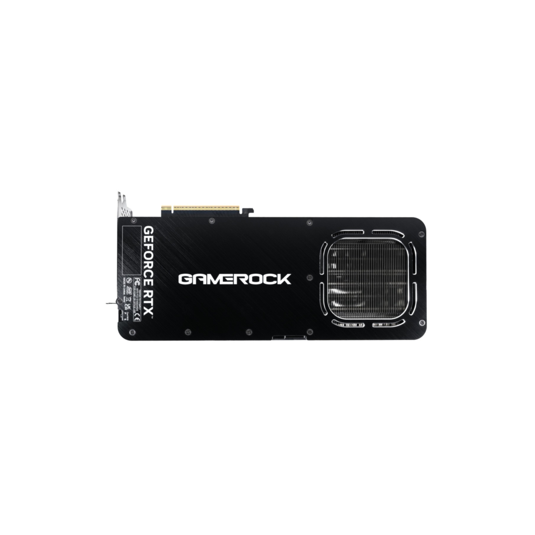 Scheda grafica GAMEROCK GeForce RTX nera. La scheda ha una singola ventola.