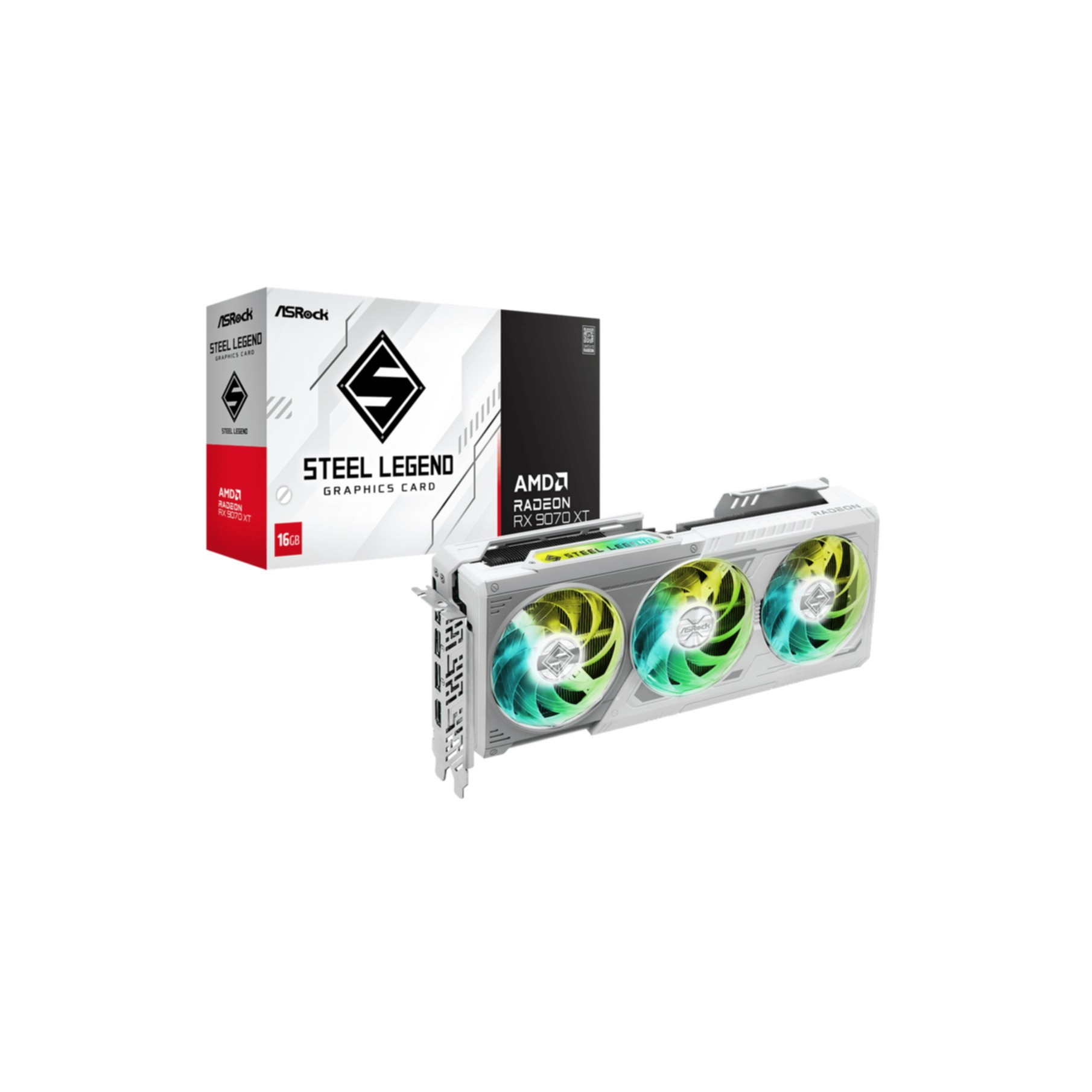 Karta graficzna i jej pudełko, prezentujące biało-czarny design z nazwą produktu.