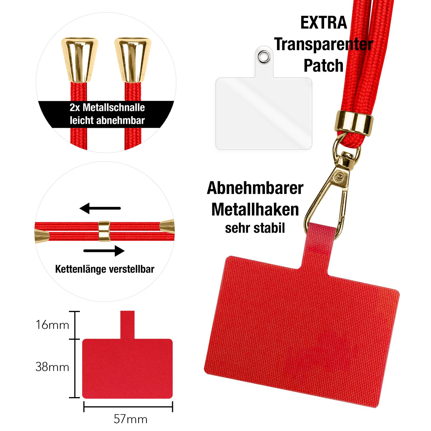 Nahaufnahme von Handy-Lanyard-Teilen. Details des Lanyards, einschließlich Verschluss und verstellbarer Teile.