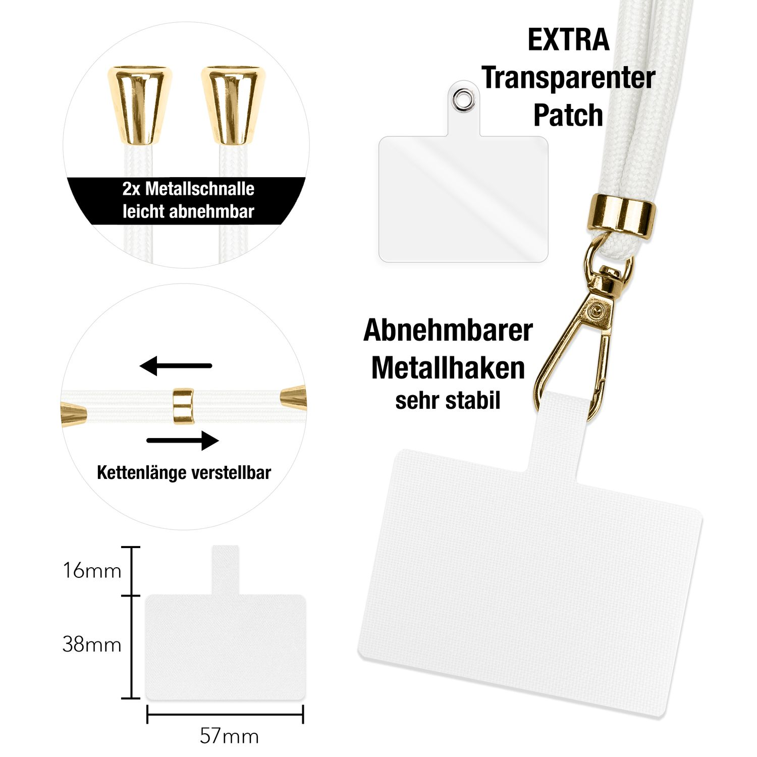 Nahaufnahme von Handy-Lanyard-Teilen. Details des Lanyards, einschließlich Verschluss und verstellbarer Teile.