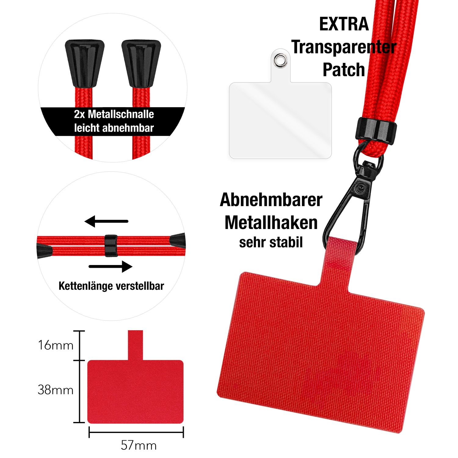 Nahaufnahme von Handy-Lanyard-Teilen. Details des Lanyards, einschließlich Verschluss und verstellbarer Teile.