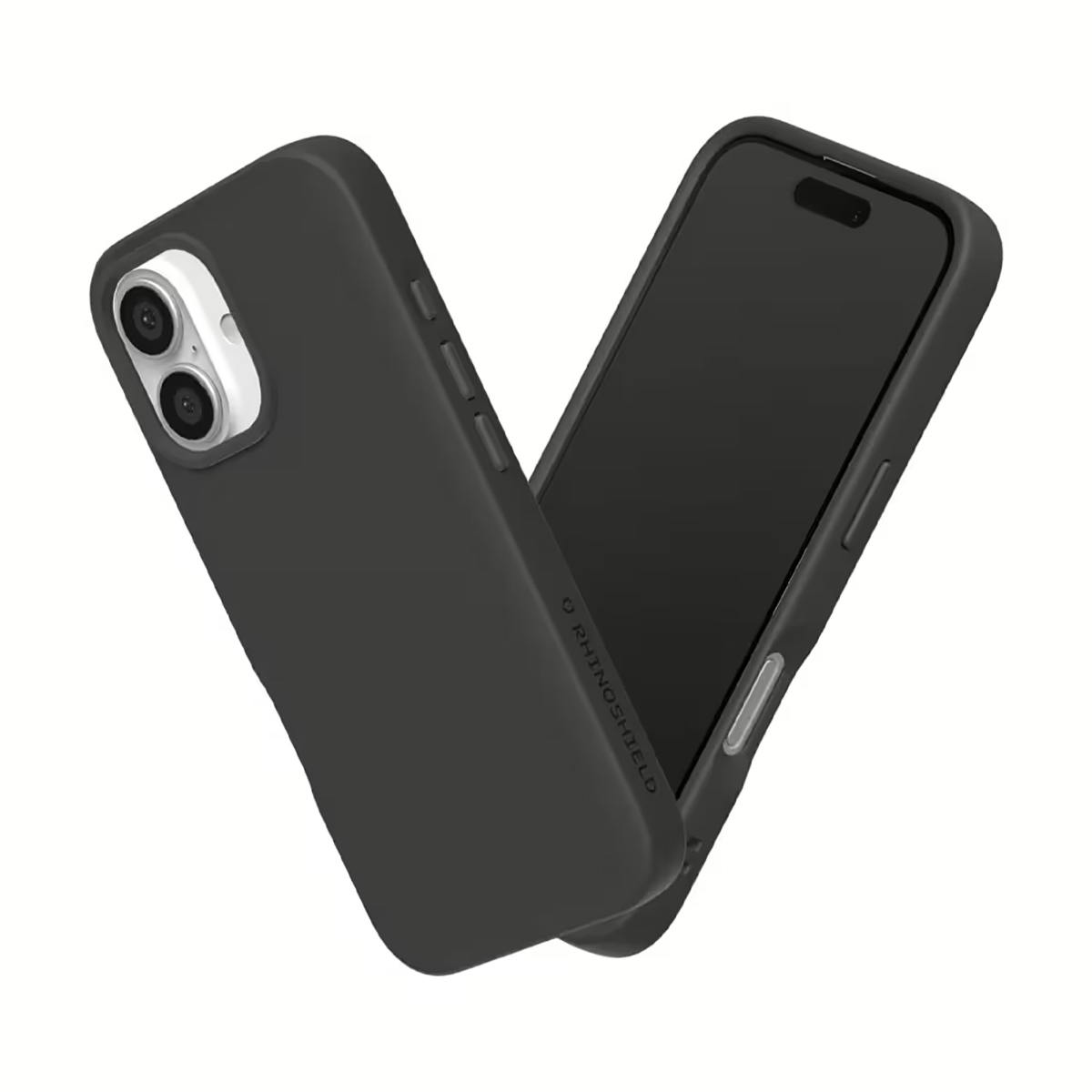 Due custodie nere per telefono, una mostra il telefono, vista angolata.