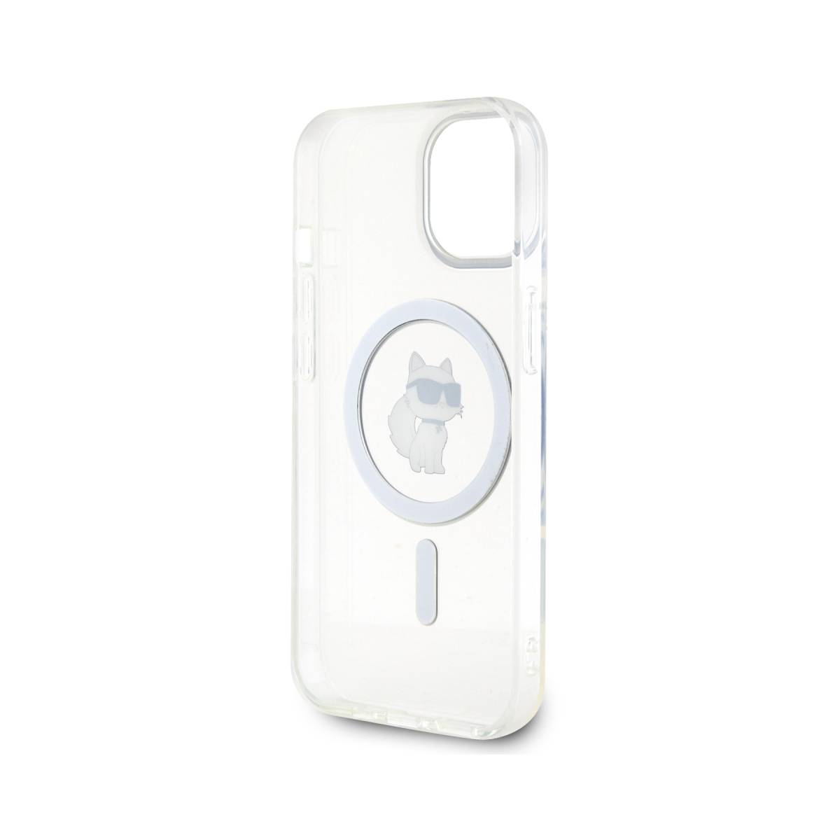 Przezroczyste etui na telefon z motywem kota. Ilustracja kota jest biała z okularami przeciwsłonecznymi. Etui jest przezroczyste.