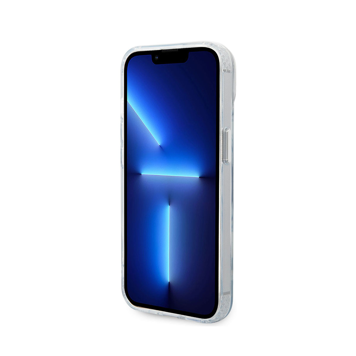 Telefon mit blauem Bildschirm. Zeigt ein blaues und weißes abstraktes Design.