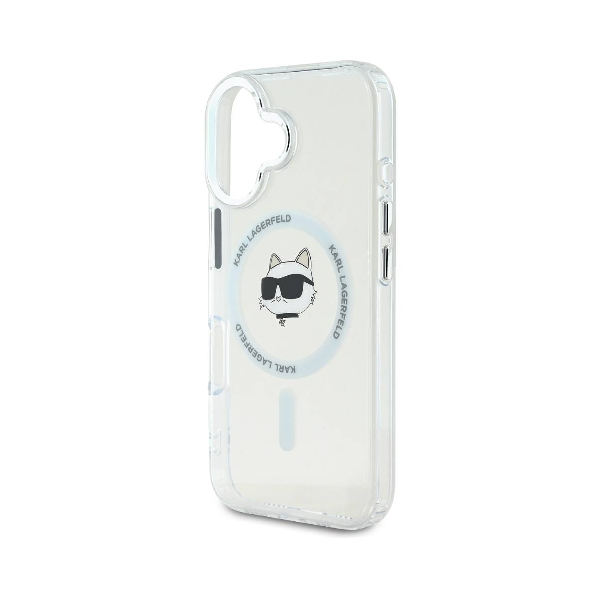 Custodia trasparente con un design di gatto Karl Lagerfeld. Con un ritaglio per la fotocamera.