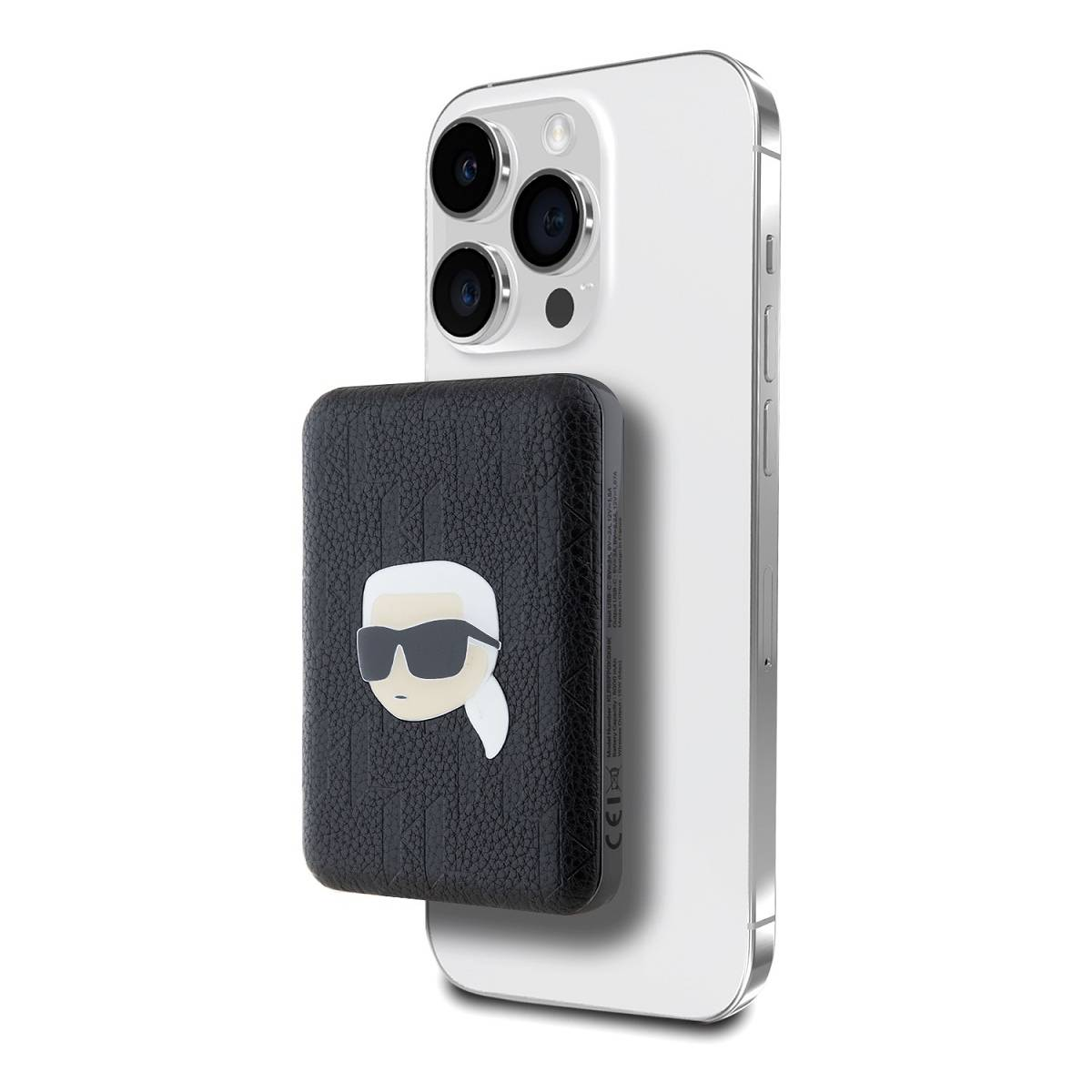 Power bank nero collegato a un iPhone bianco.