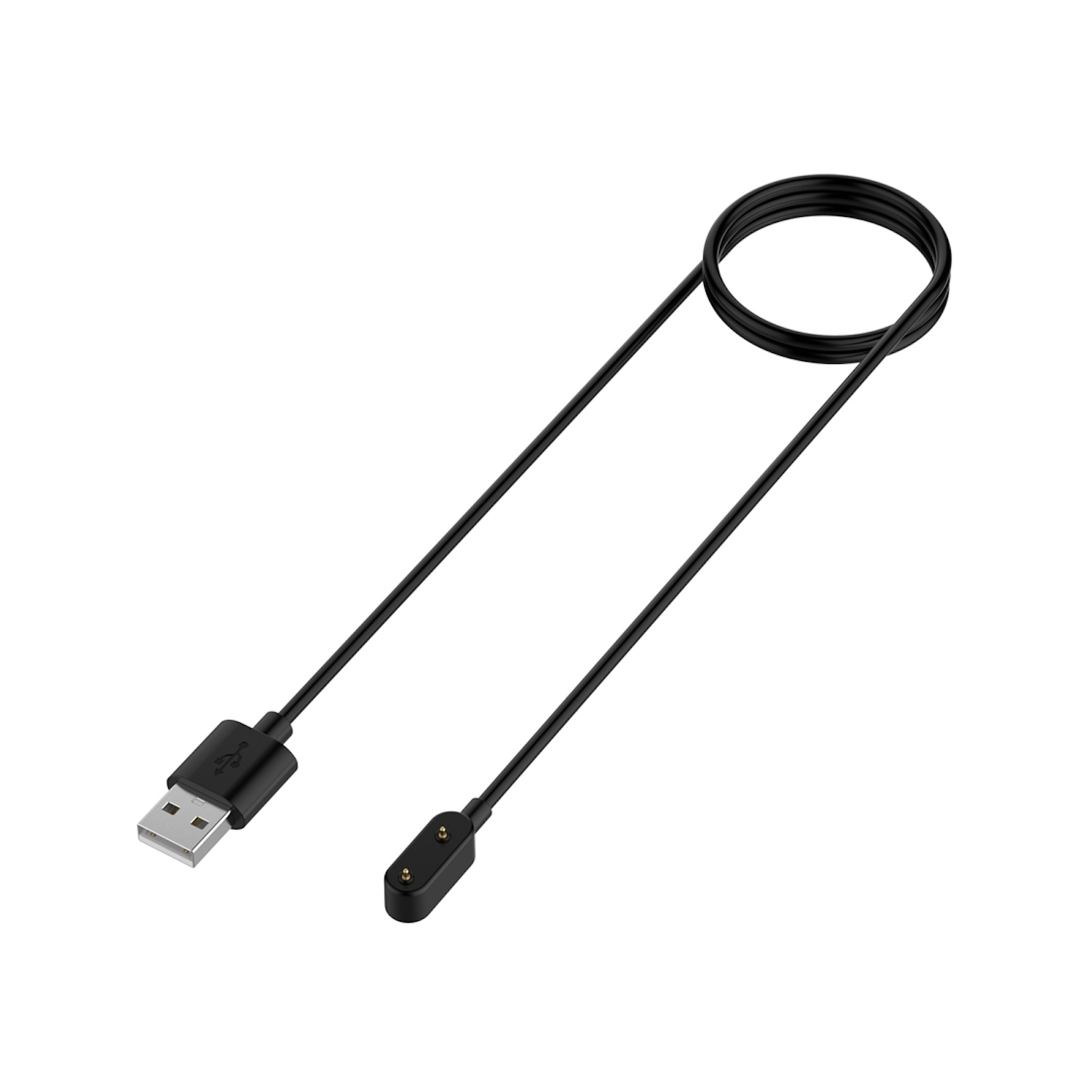 Ein schwarzes USB-Kabel mit einem USB-A-Stecker an einem Ende und einem Magnetstecker am anderen.