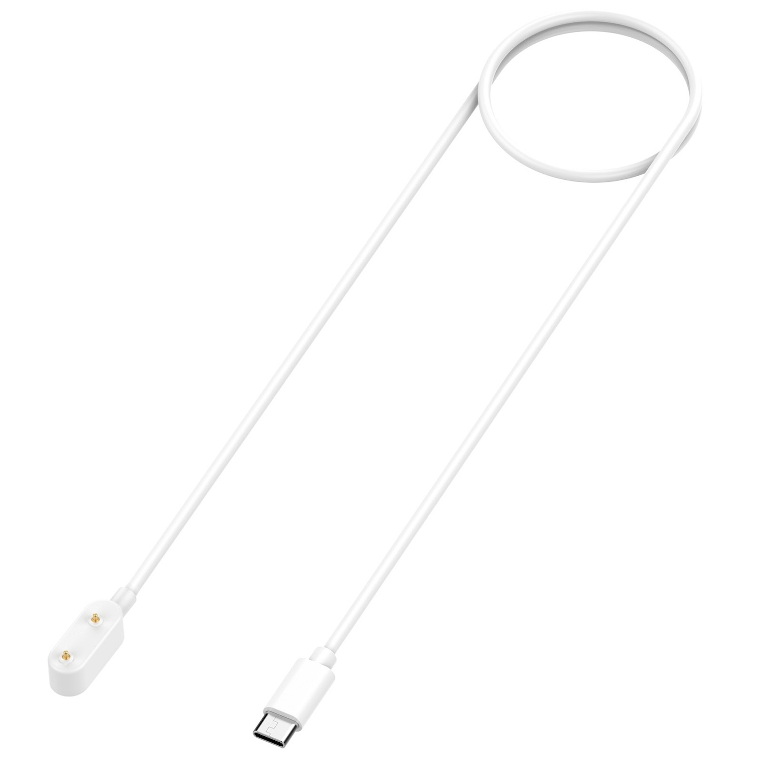 Weißes Ladekabel mit Magnetkopf und USB-C-Anschluss.